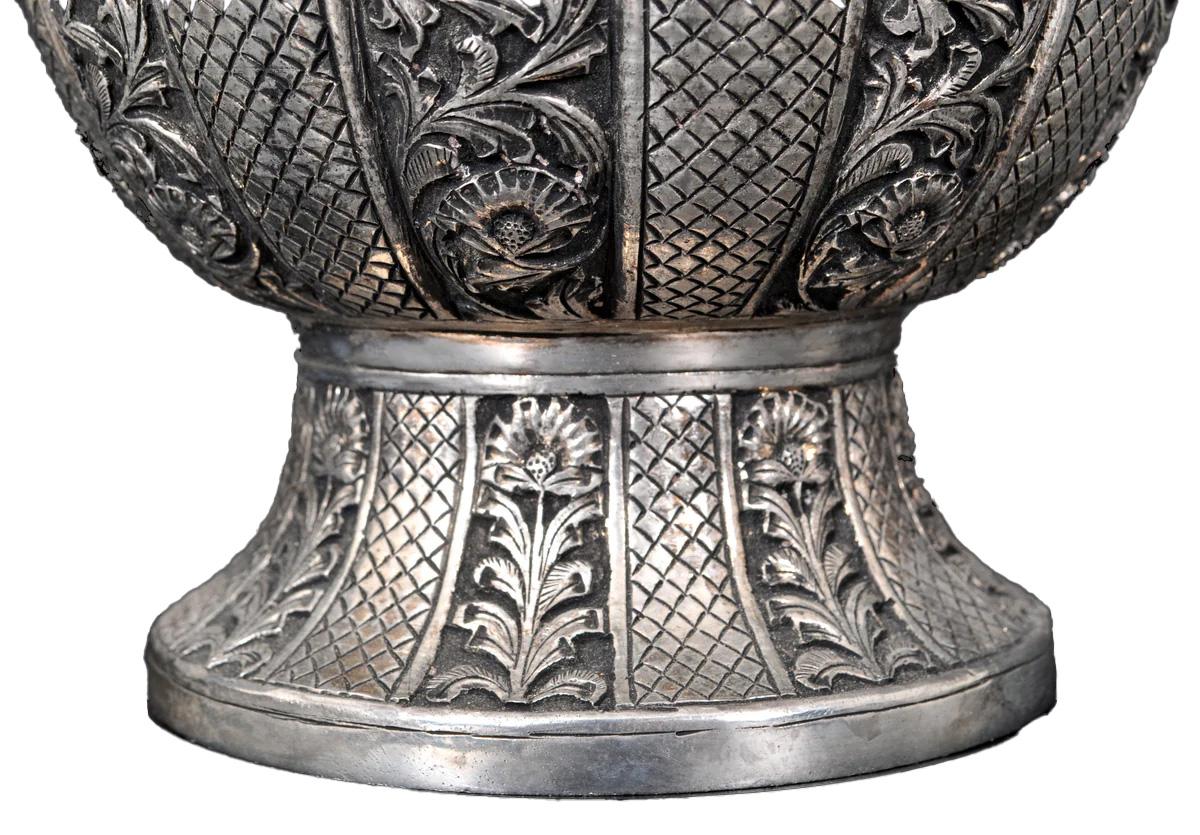 Large Antique Islamic Persian Qajar Ottoman White Metal Silver Ewer Pitcher 1880 6