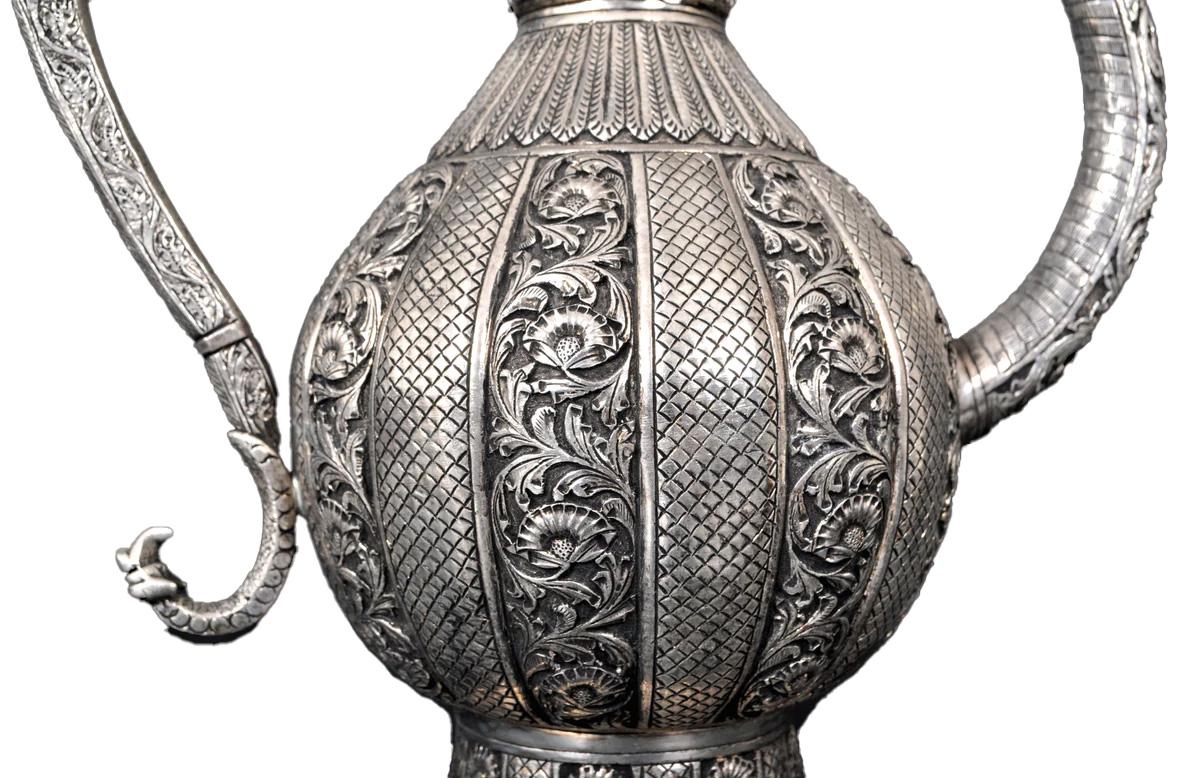 Large Antique Islamic Persian Qajar Ottoman White Metal Silver Ewer Pitcher 1880 7