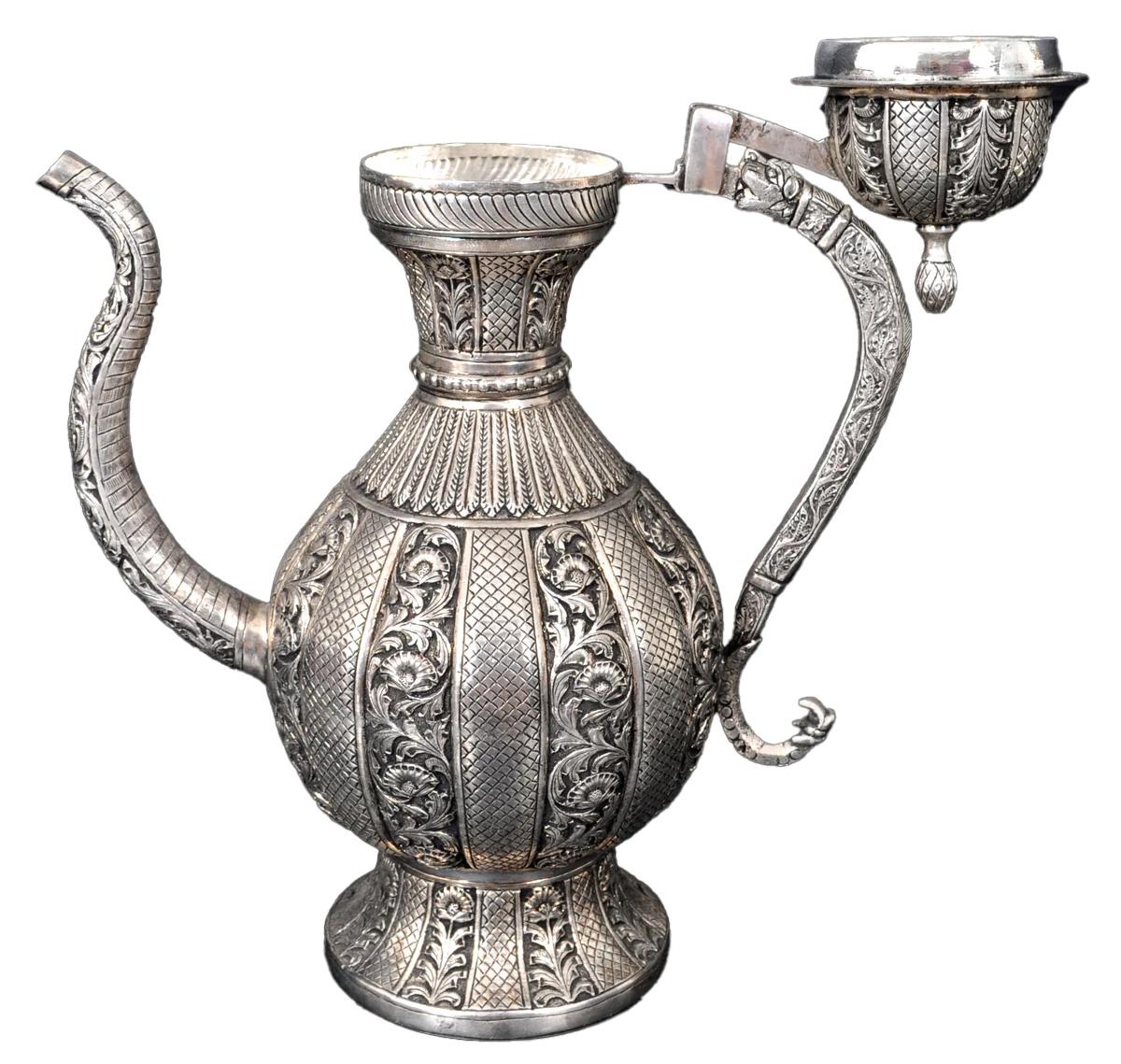 Late 19th Century Large Antique Islamic Persian Qajar Ottoman White Metal Silver Ewer Pitcher 1880