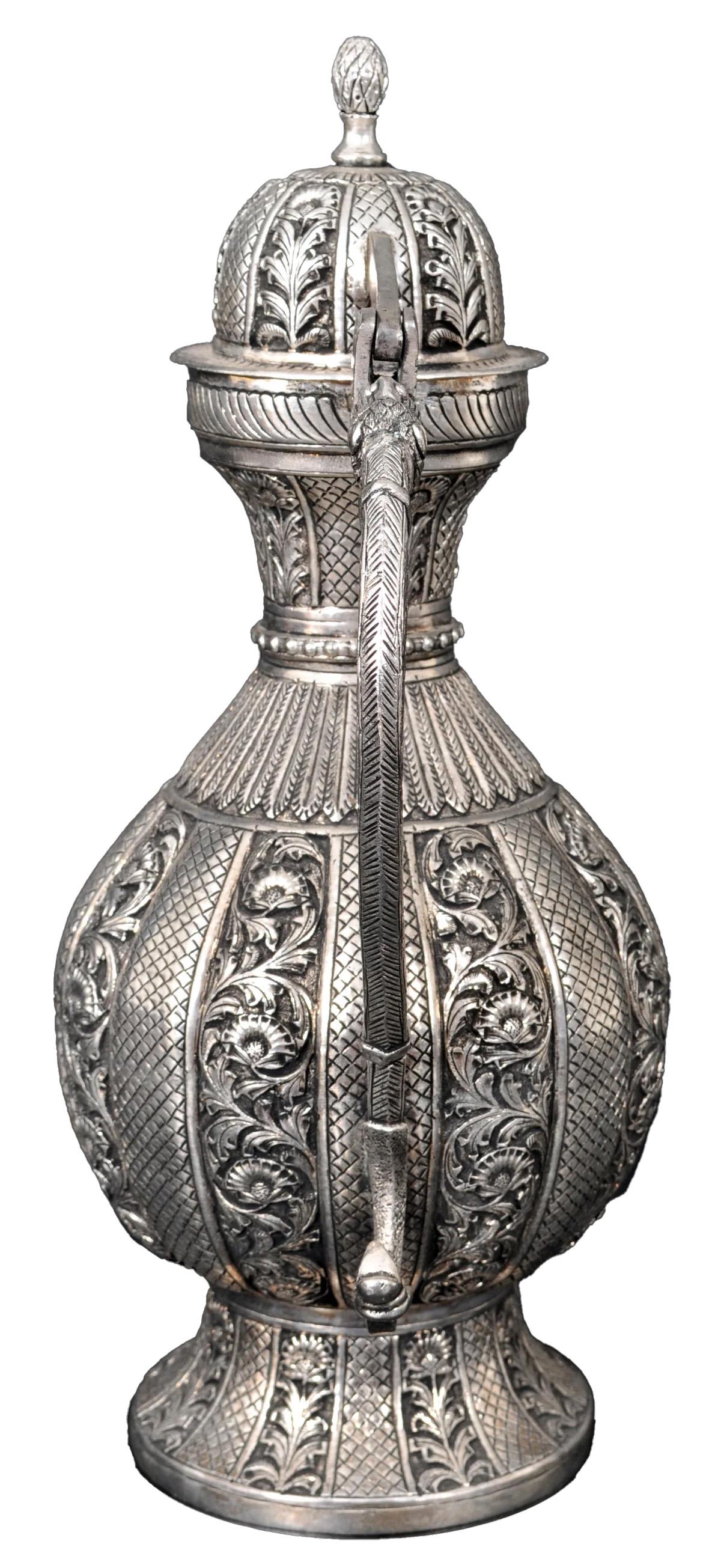 Large Antique Islamic Persian Qajar Ottoman White Metal Silver Ewer Pitcher 1880 2