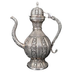 Large Antique Islamic Persian Qajar Ottoman White Metal Silver Ewer Pitcher 1880