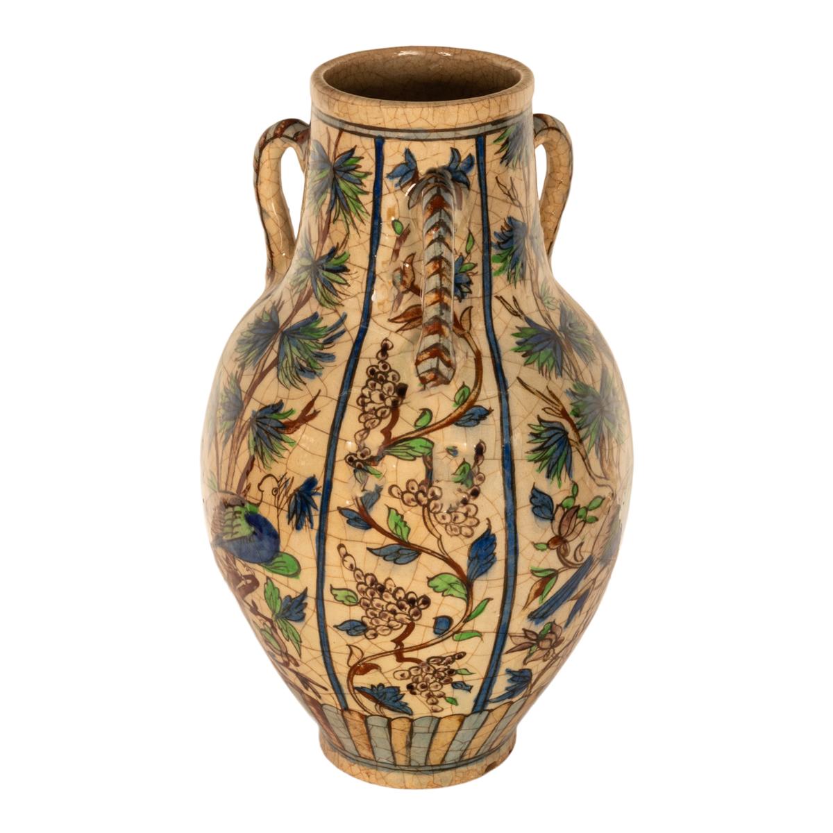 Glazed Large Antique Islamic Qajar Persian Ottoman Iznik Kutahya Pottery Vase 1850