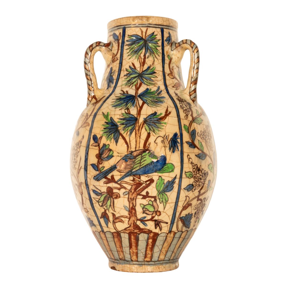 Mid-19th Century Large Antique Islamic Qajar Persian Ottoman Iznik Kutahya Pottery Vase 1850