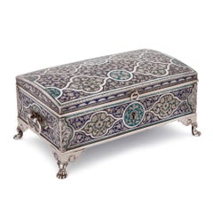Large Antique Islamic Silver and Enamel Casket