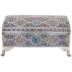 Large Antique Islamic Silver and Enamel Casket