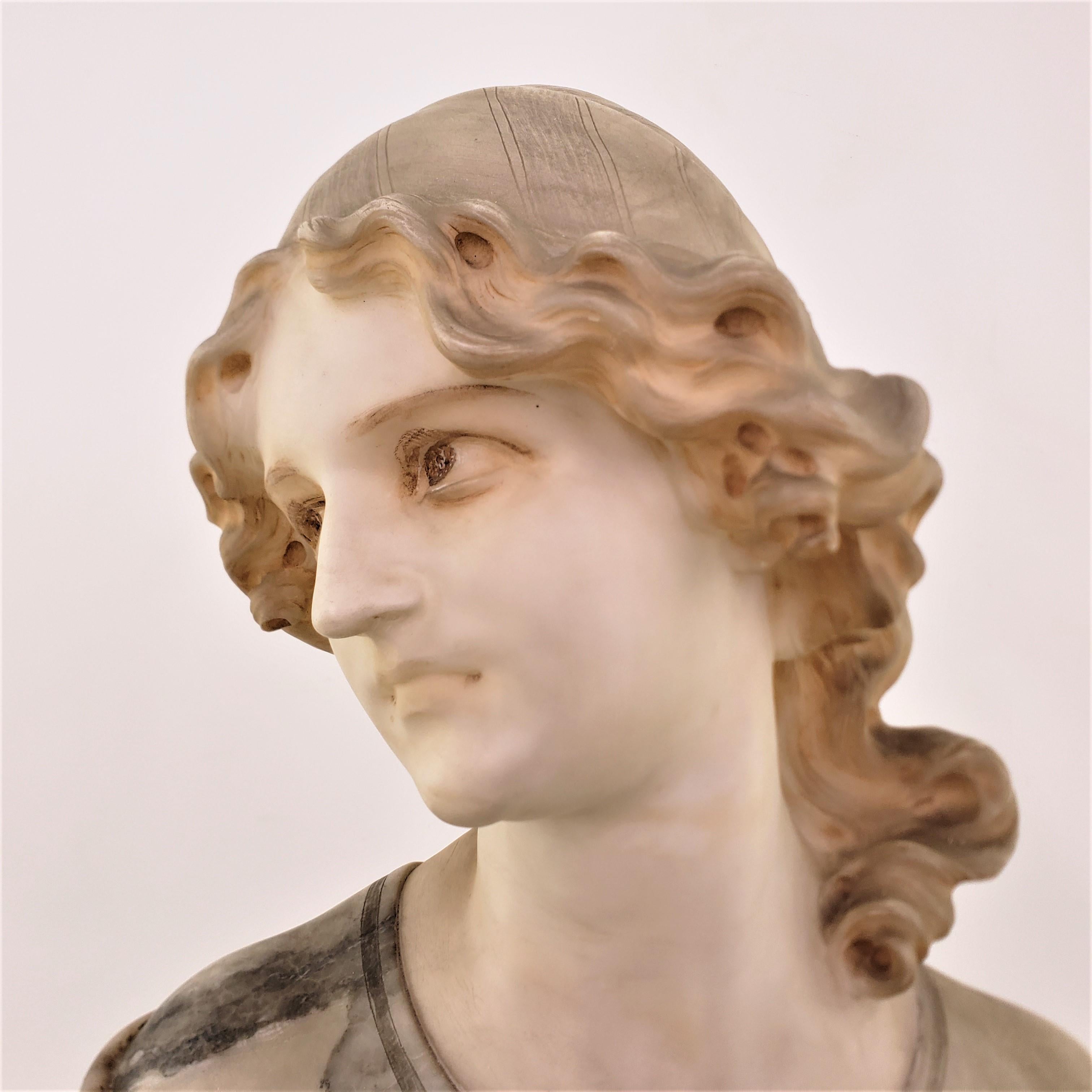Large Antique Italian Artist Signed Hand-Carved Marble Bust of a Female Musician For Sale 10