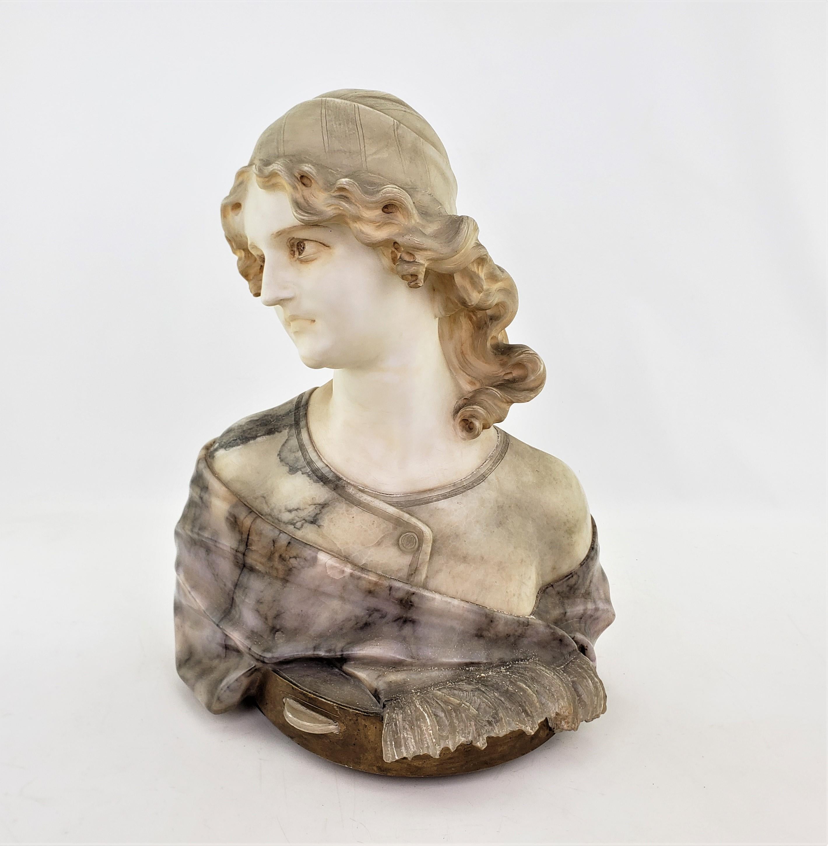 This large, substantial and very well executed bust is signed by an unknown artist, and presumed to have originated from Italy and date to approximately 1900 and done in a period Victorial realistic style. The sculpture is done in marble and depicts