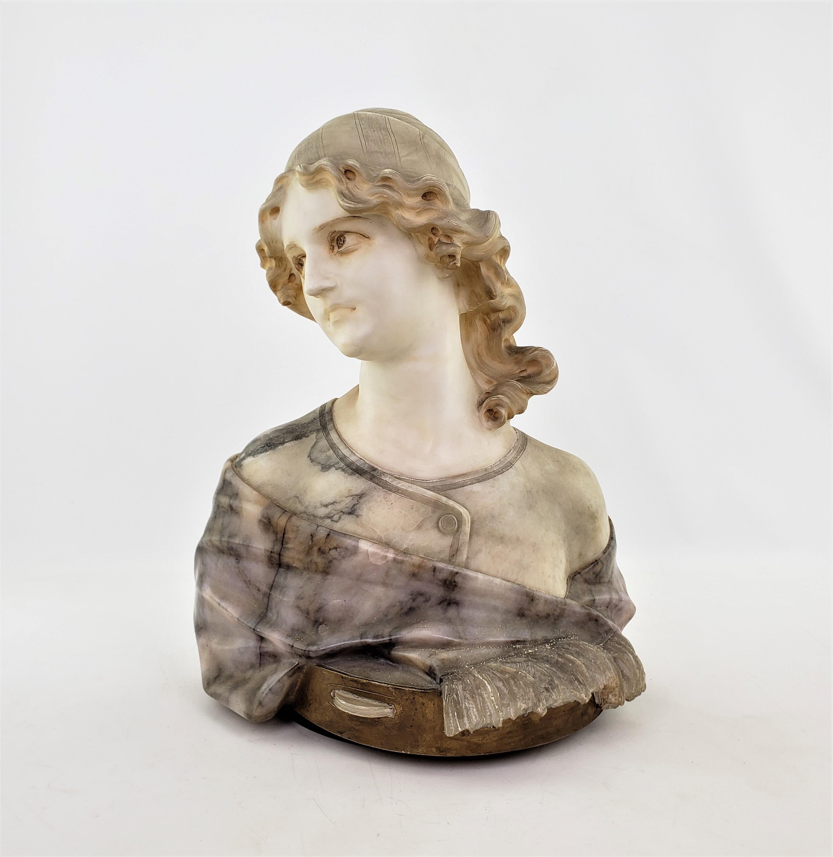 Large Antique Italian Artist Signed Hand-Carved Marble Bust of a Female Musician In Good Condition For Sale In Hamilton, Ontario