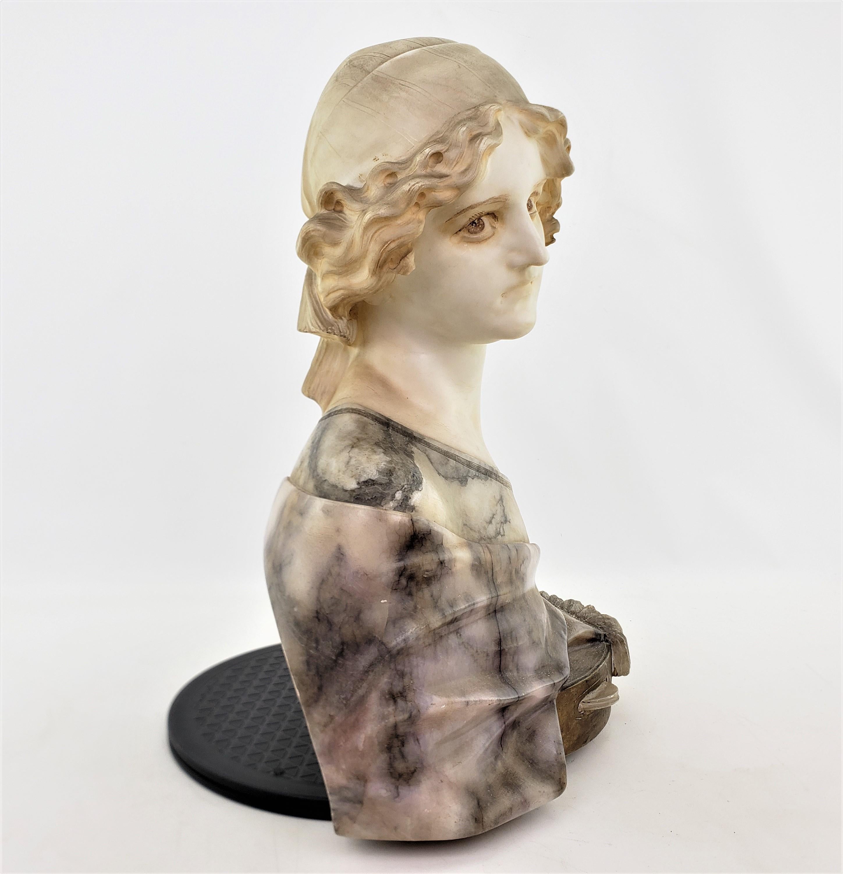 Large Antique Italian Artist Signed Hand-Carved Marble Bust of a Female Musician For Sale 2