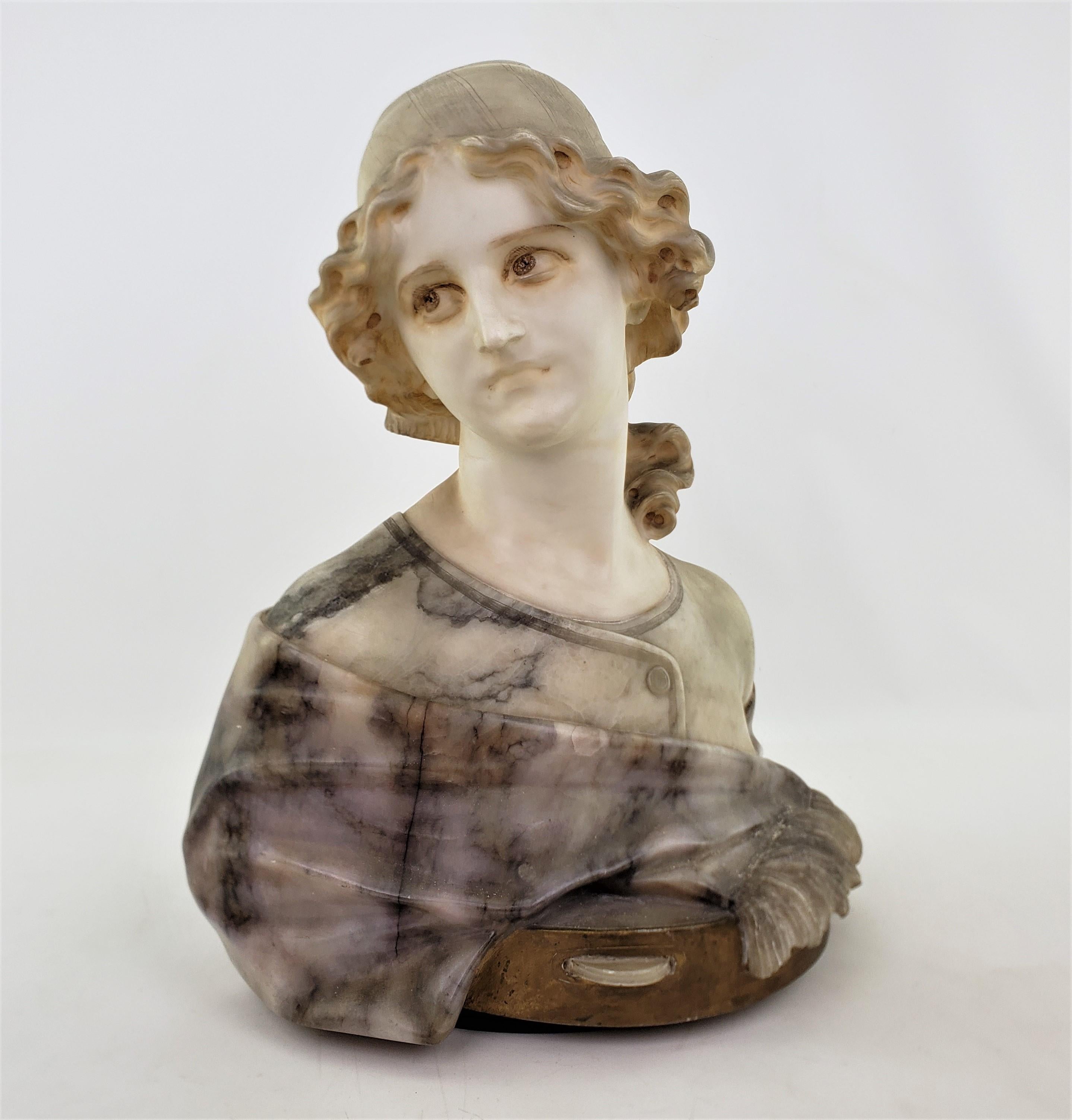 Large Antique Italian Artist Signed Hand-Carved Marble Bust of a Female Musician For Sale 3