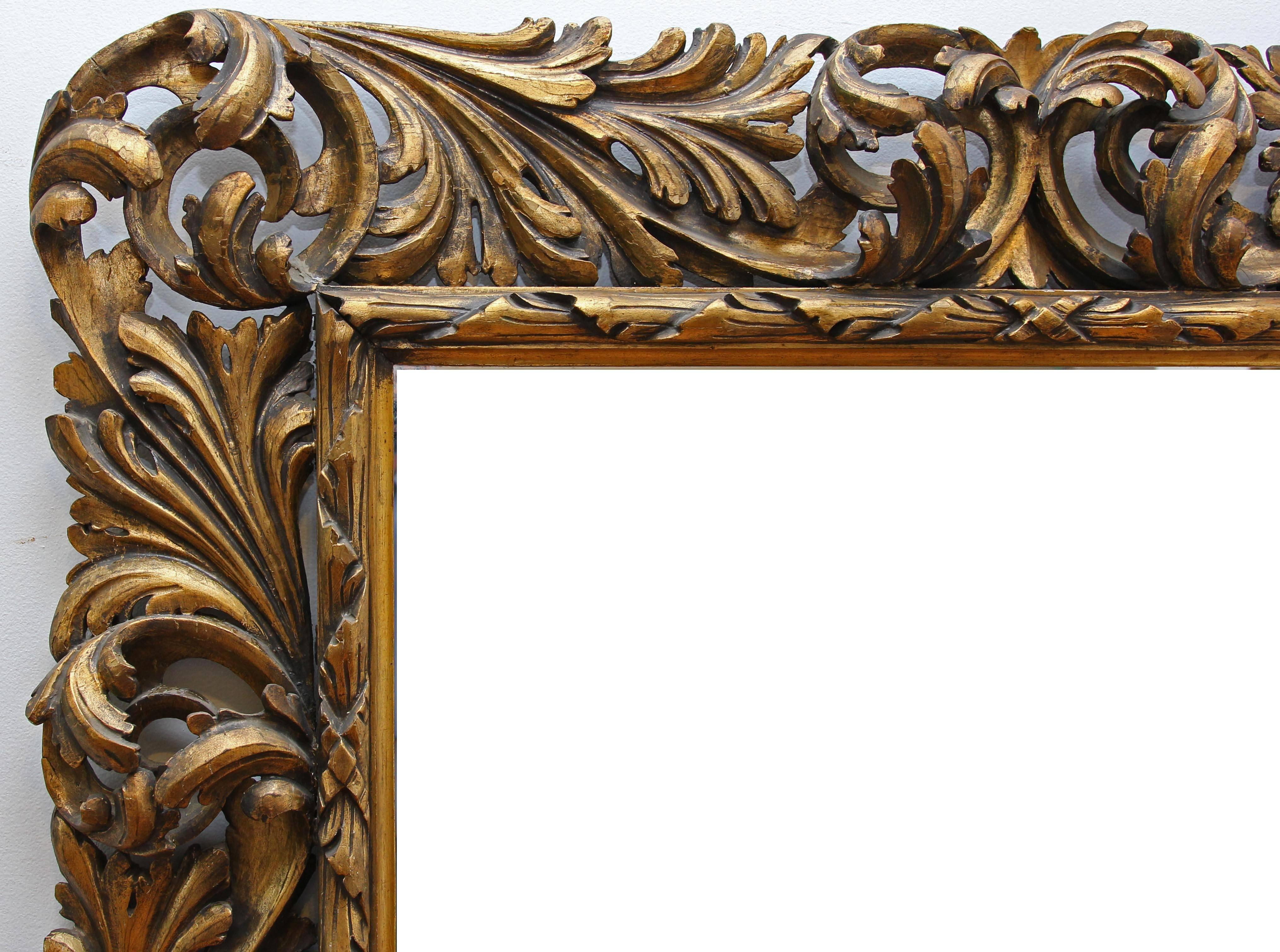Large Antique Italian Baroque Mirror Carved Giltwood In Good Condition In Rochester, NY