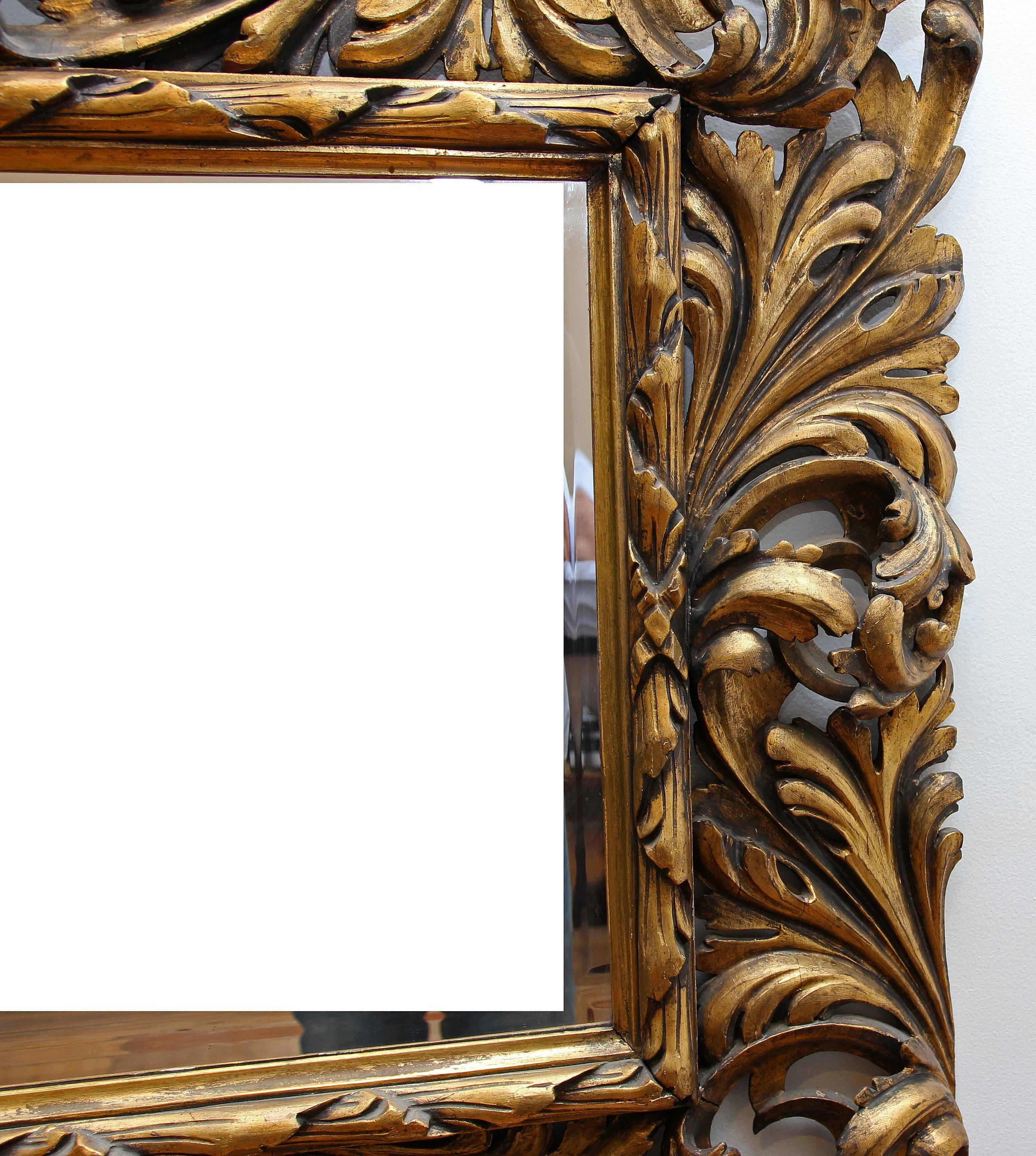 19th Century Large Antique Italian Baroque Mirror Carved Giltwood