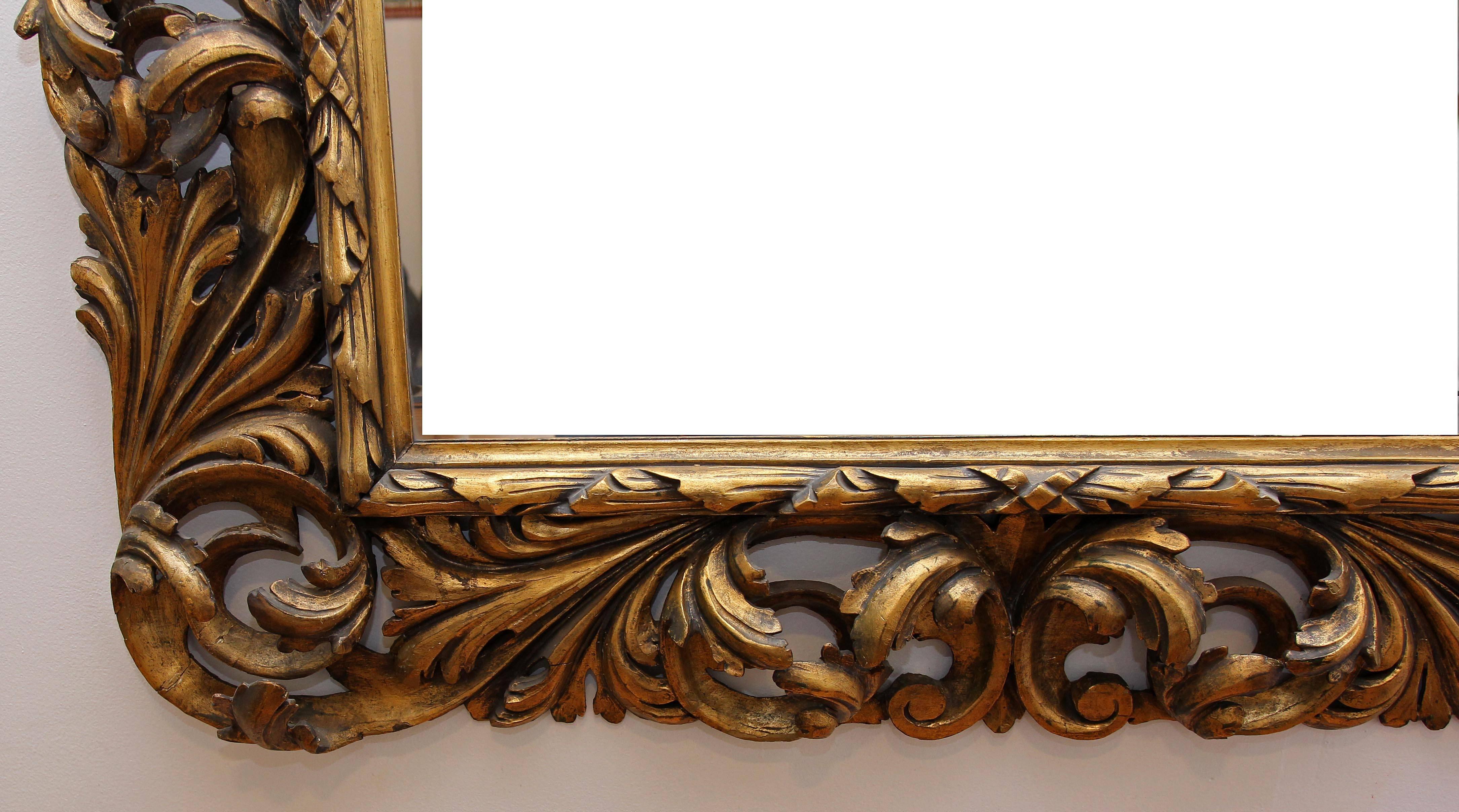 Large Antique Italian Baroque Mirror Carved Giltwood 1