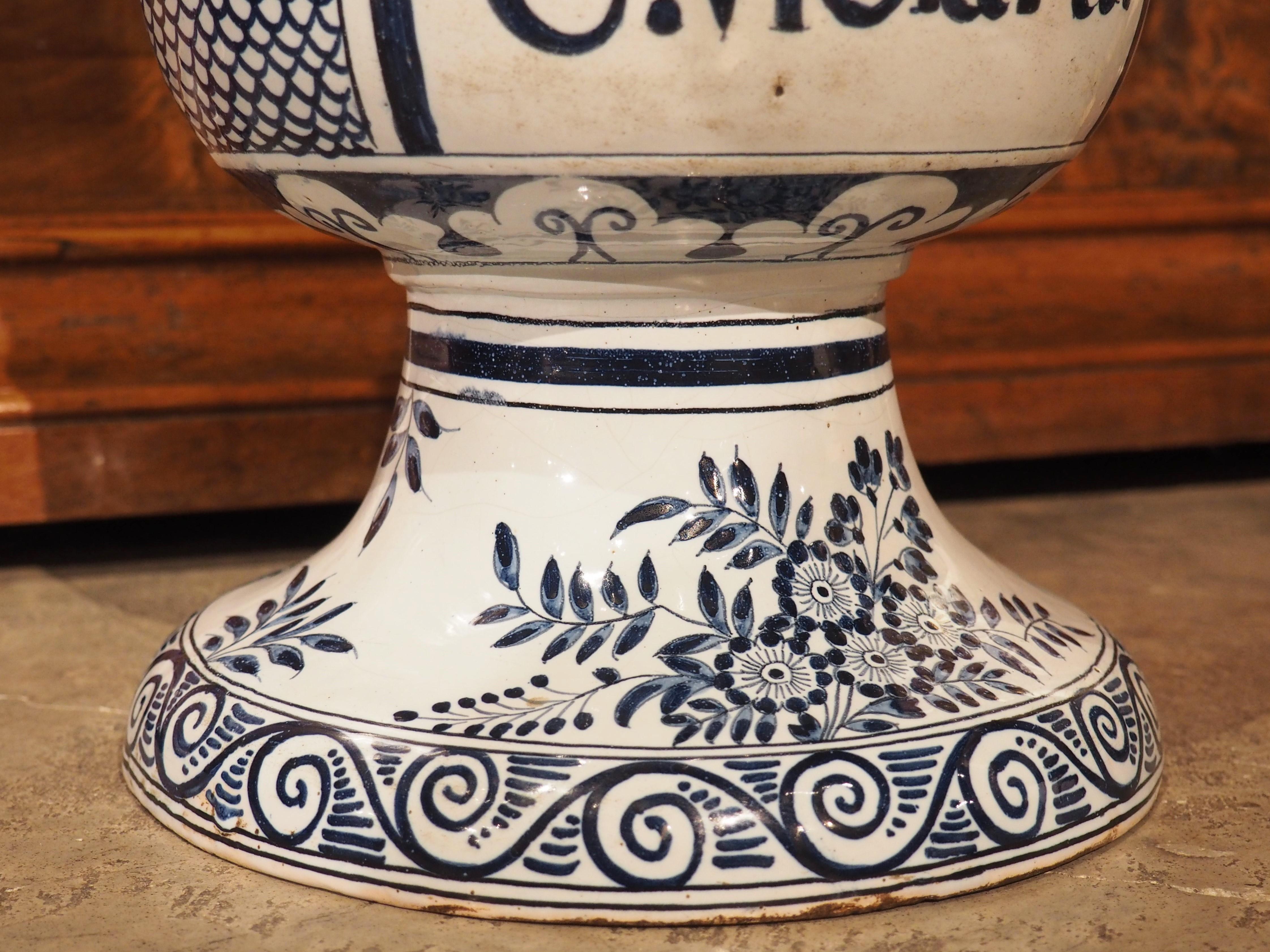 Large Antique Italian Blue and White Lidded Urn, 19th Century For Sale 8