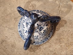 Large Antique Italian Blue and White Lidded Urn, 19th Century