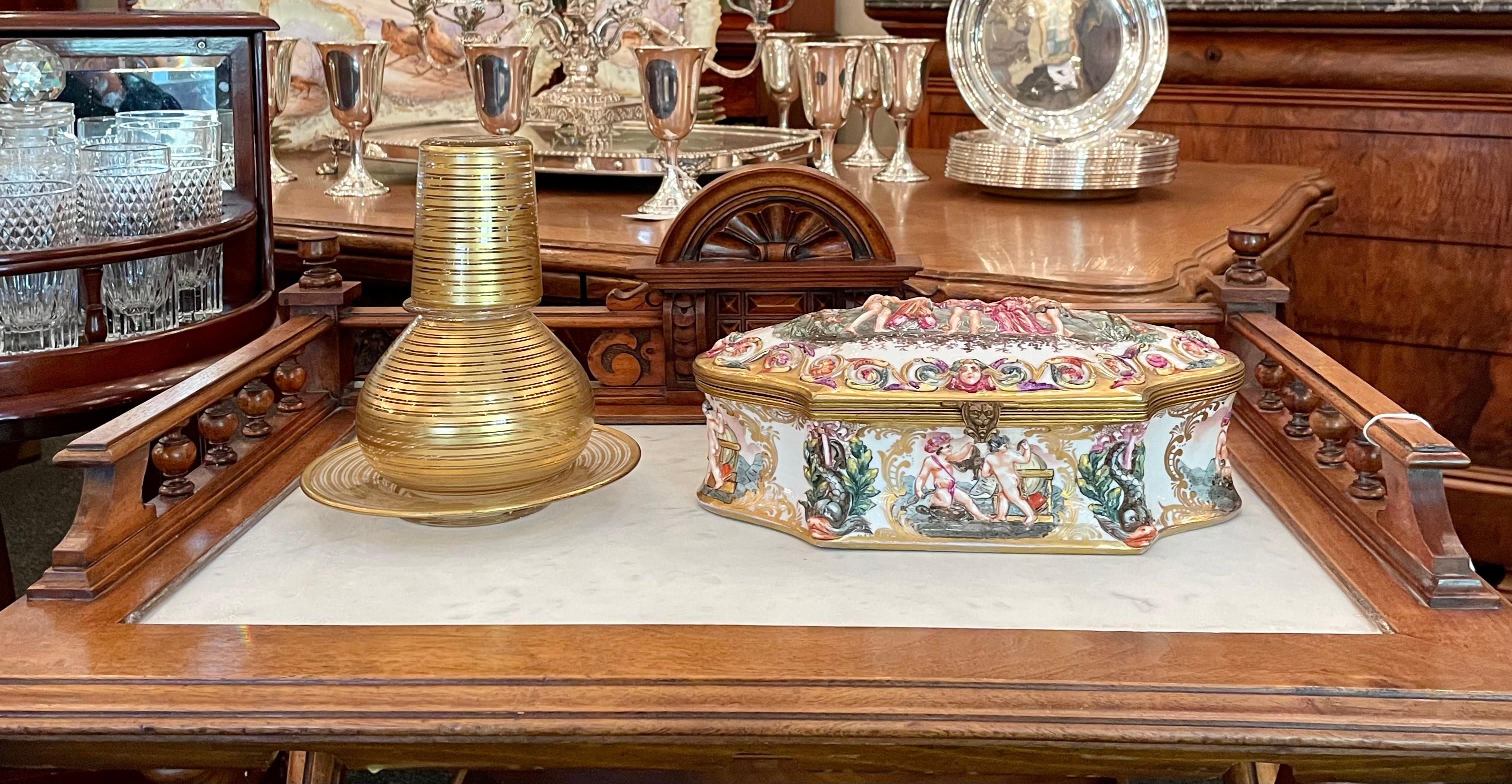 Large Antique Italian Capo di Monte Hand-Painted Porcelain Jewel Box circa 1900. For Sale 6