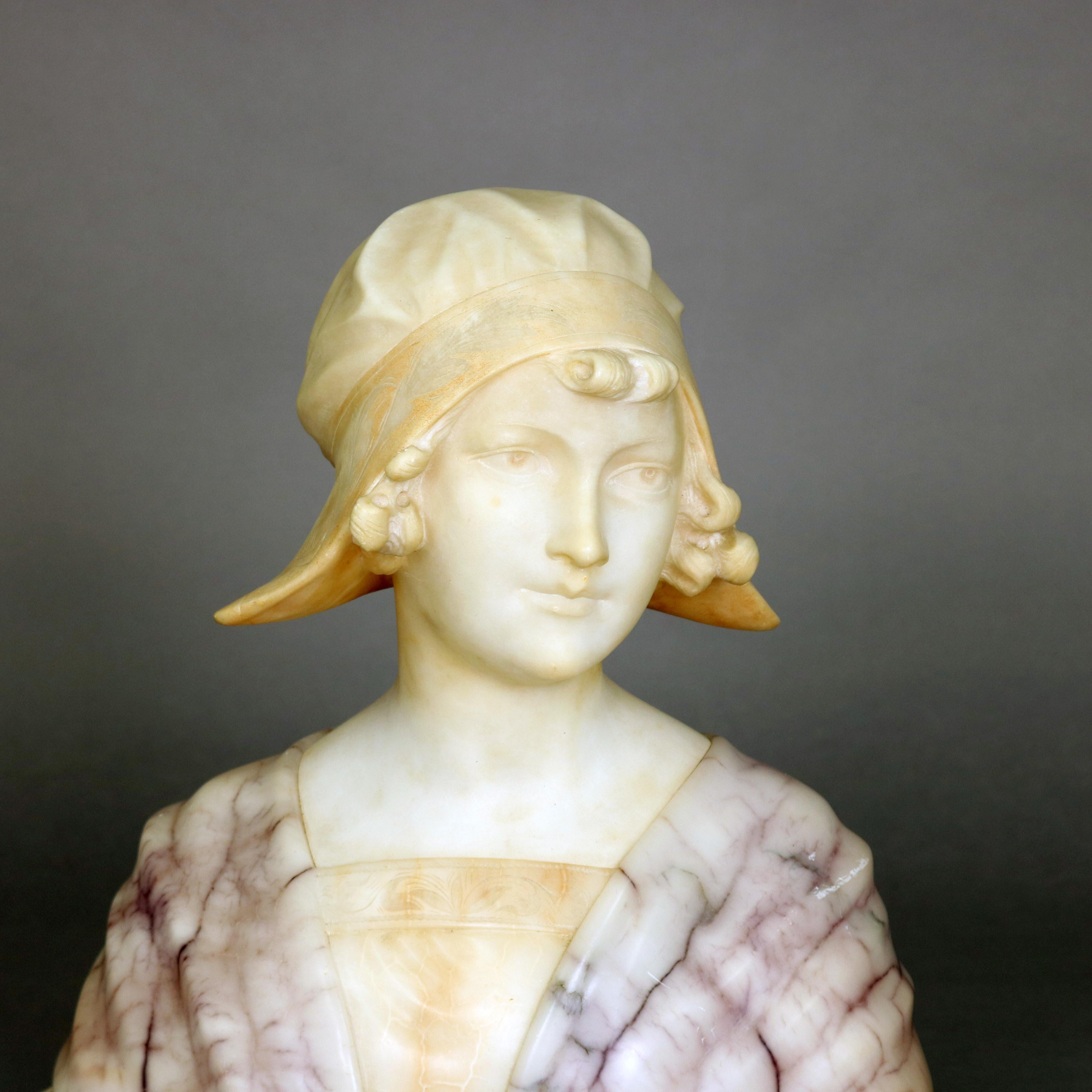 Large Antique Italian Carved Alabaster Joan of Arc Bust After Bessi, circa 1890 2