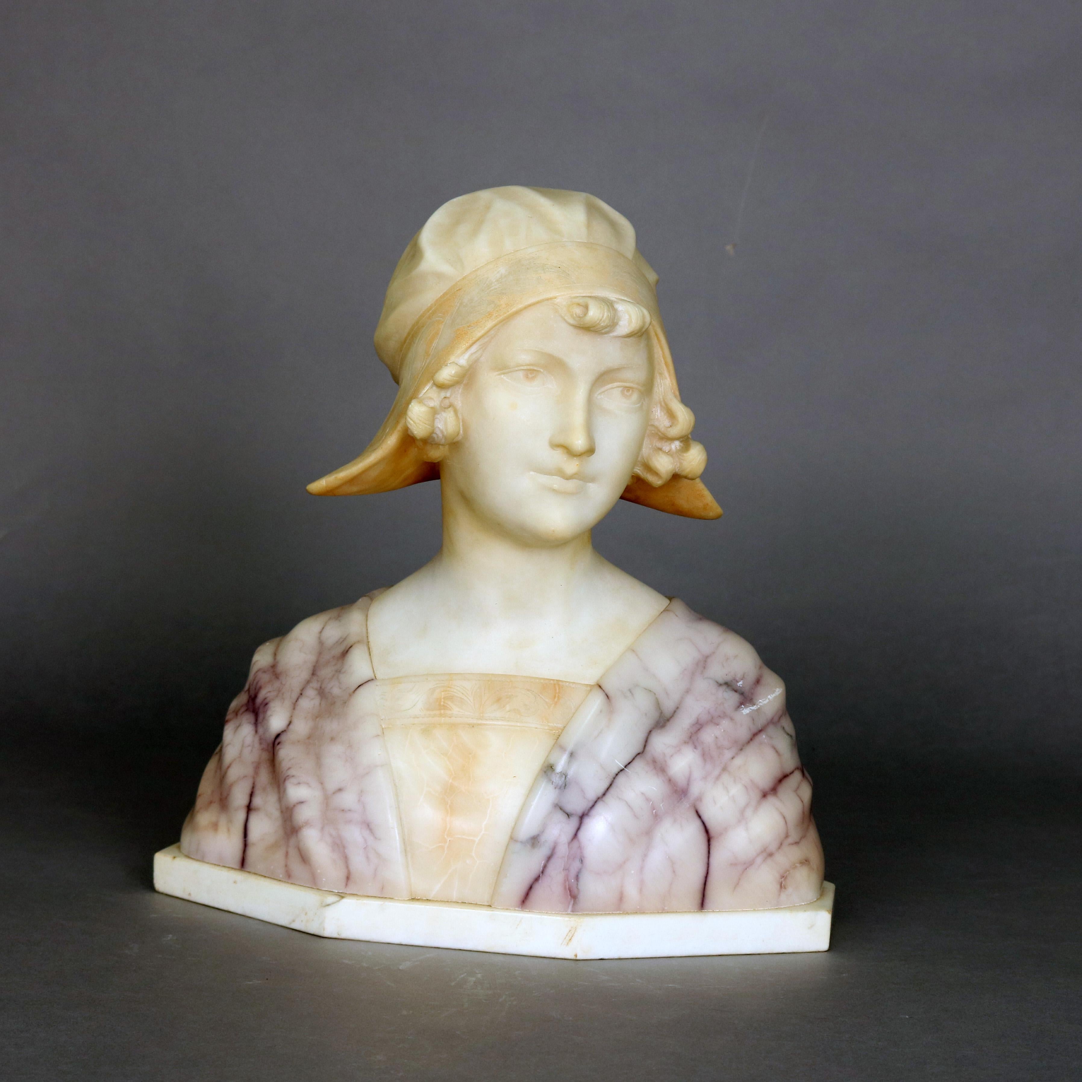 Large Antique Italian Carved Alabaster Joan of Arc Bust After Bessi, circa 1890 3