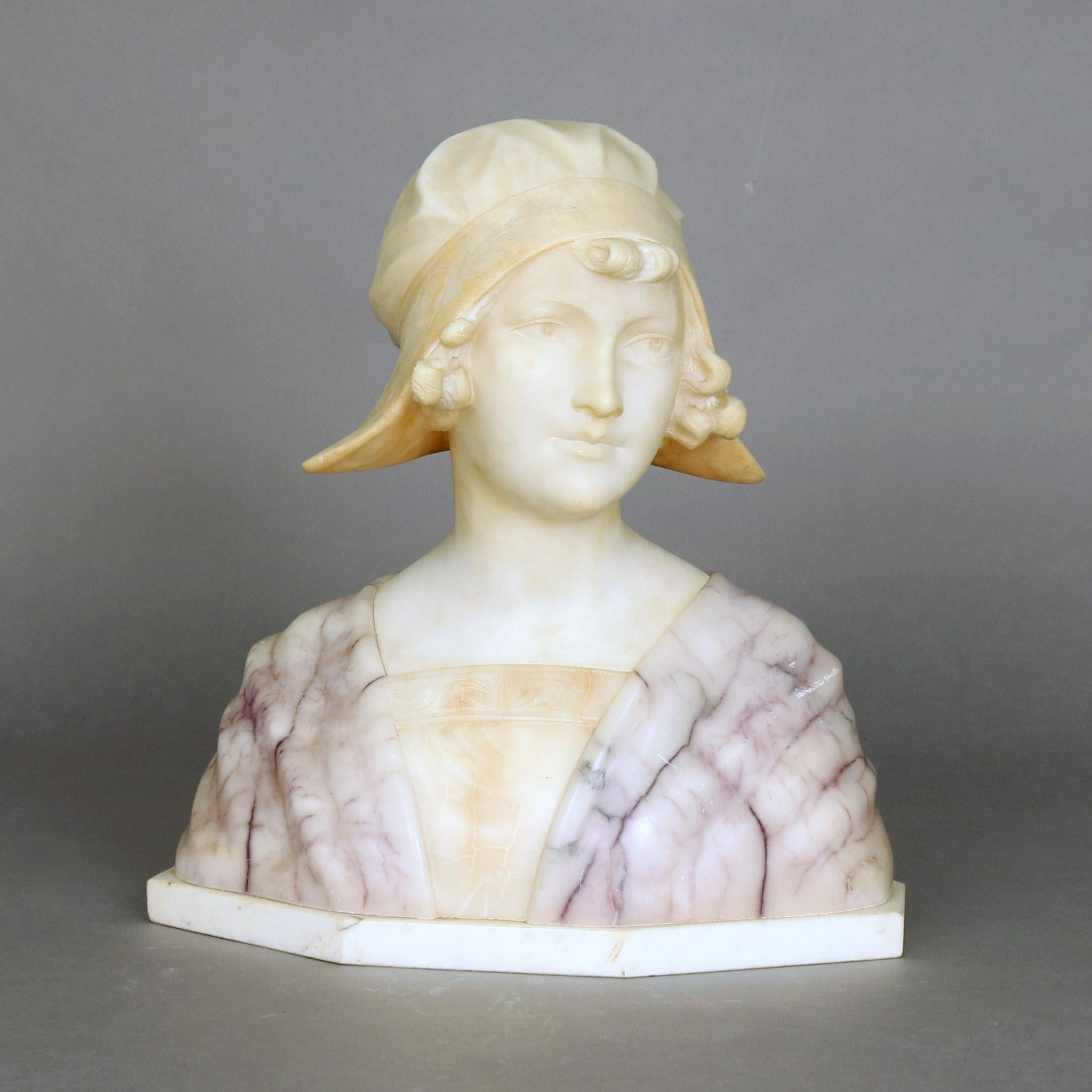 Large Antique Italian Carved Alabaster Joan of Arc Bust After Bessi, circa 1890 4