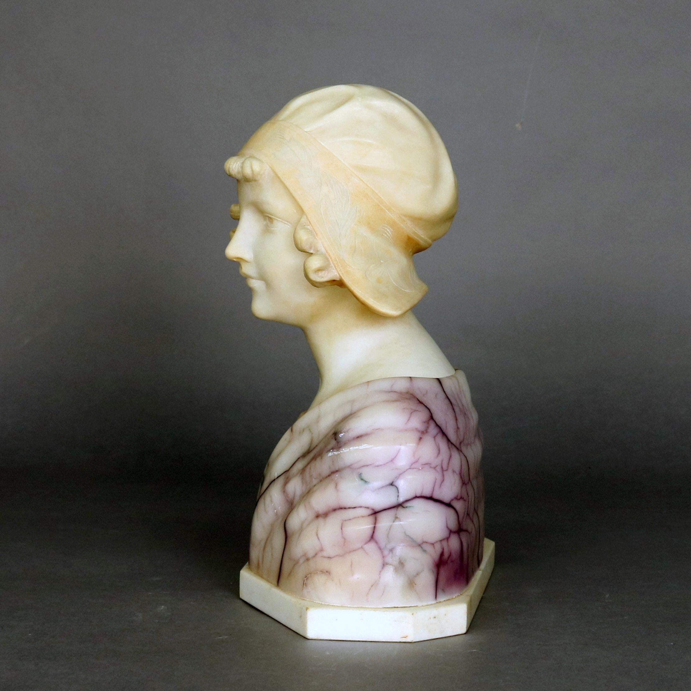 Large Antique Italian Carved Alabaster Joan of Arc Bust After Bessi, circa 1890 5