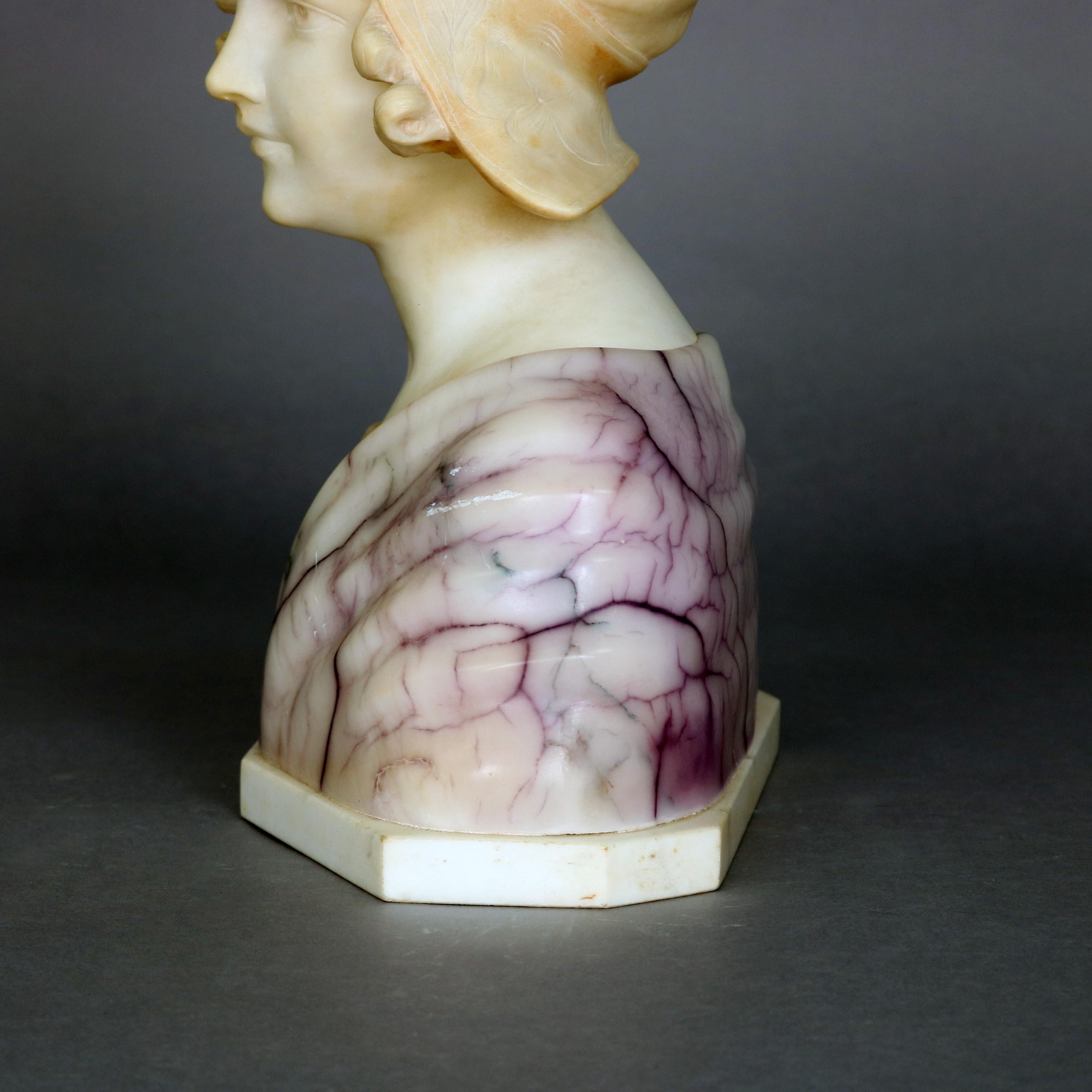 Large Antique Italian Carved Alabaster Joan of Arc Bust After Bessi, circa 1890 6