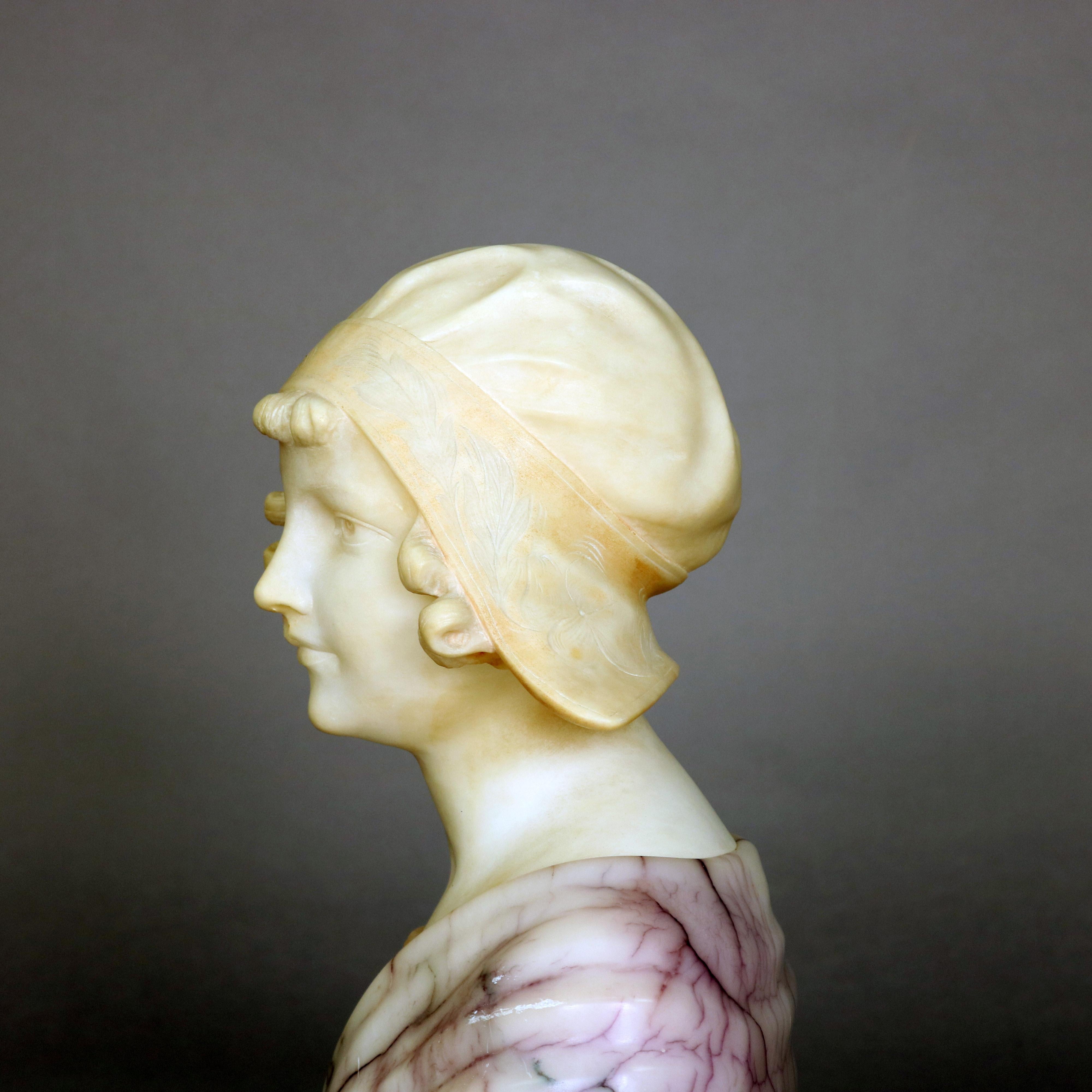 Large Antique Italian Carved Alabaster Joan of Arc Bust After Bessi, circa 1890 7