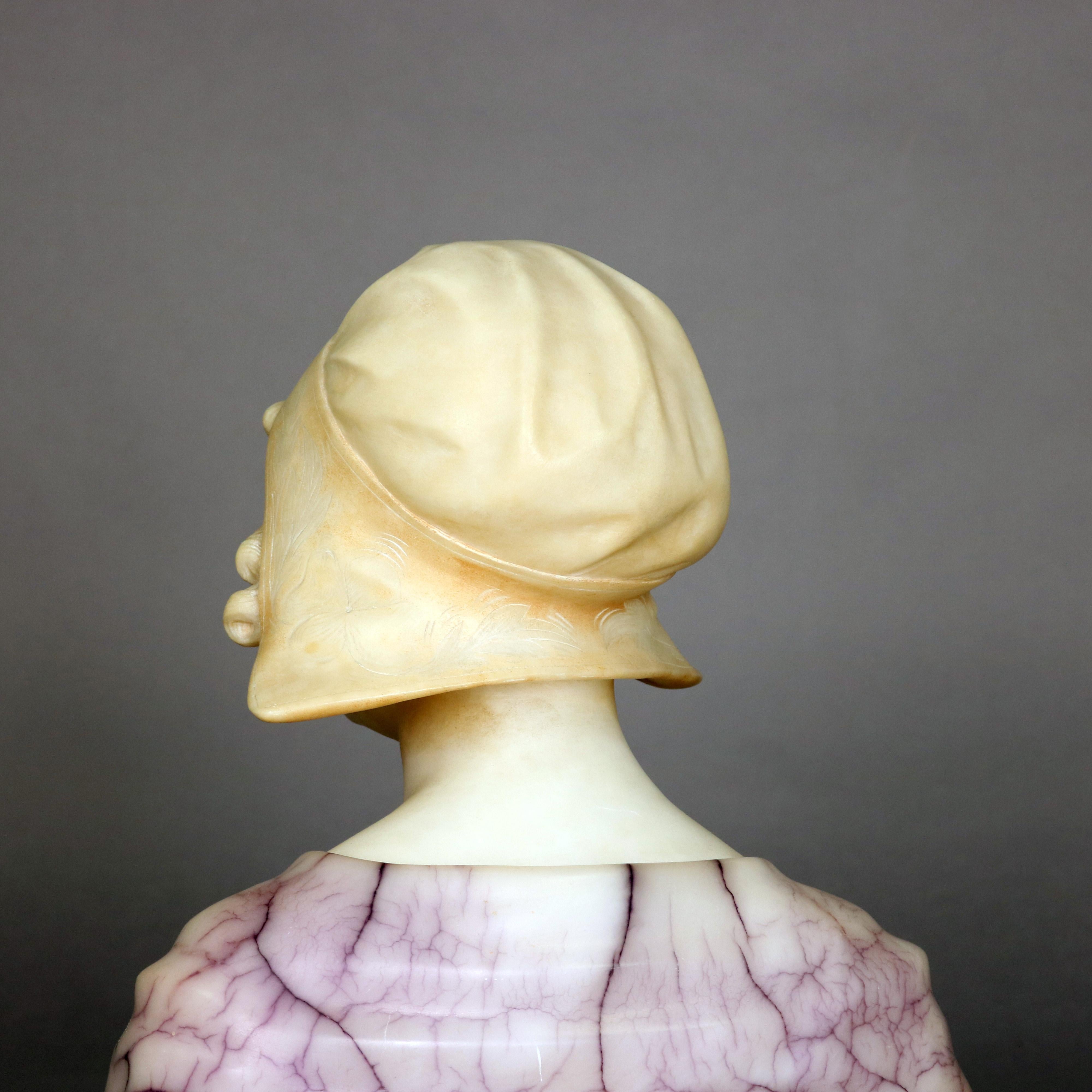 Large Antique Italian Carved Alabaster Joan of Arc Bust After Bessi, circa 1890 8