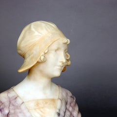 Large Antique Italian Carved Alabaster Joan of Arc Bust After Bessi, circa 1890