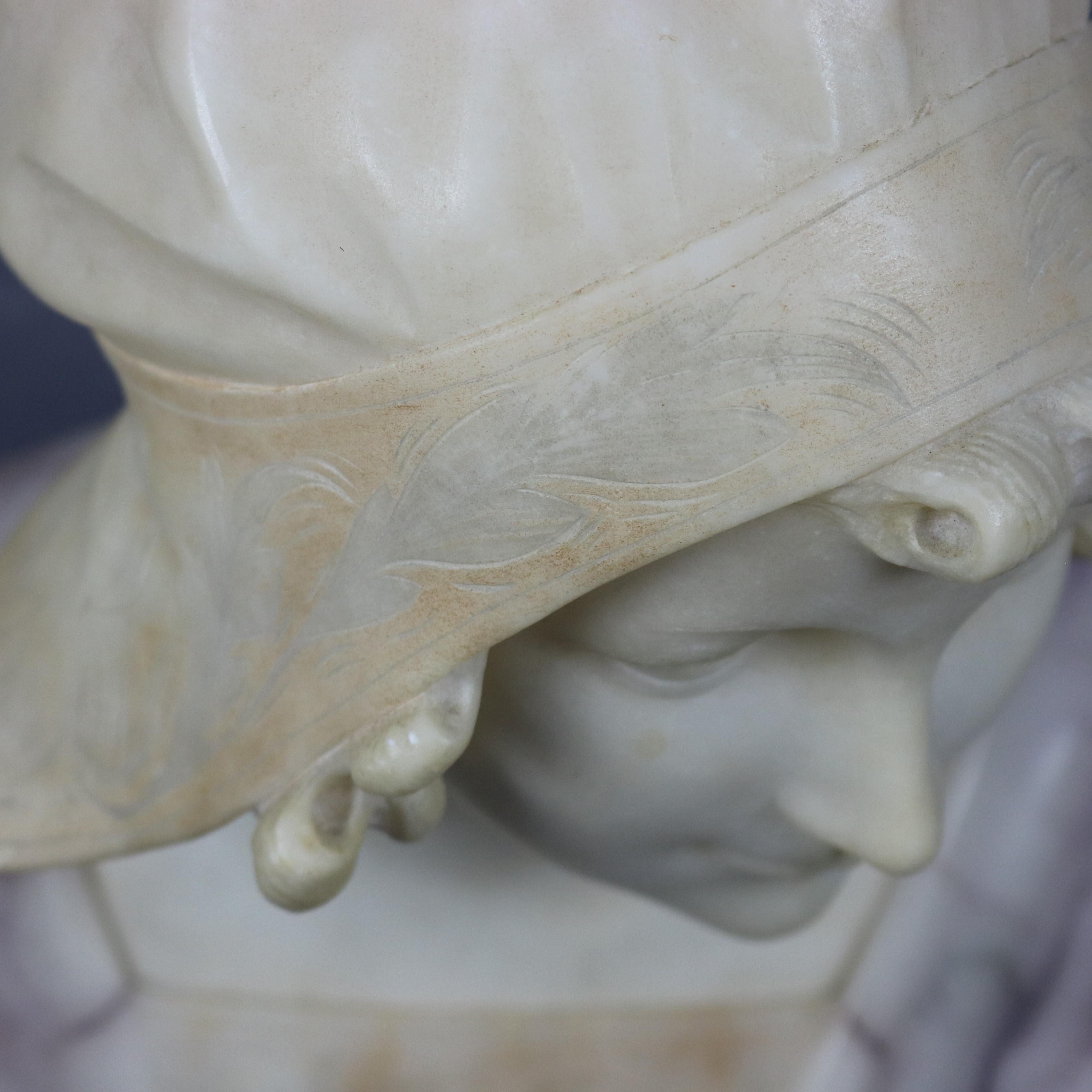 Large Antique Italian Carved Alabaster Joan of Arc Bust After Bessi, circa 1890 In Good Condition In Big Flats, NY