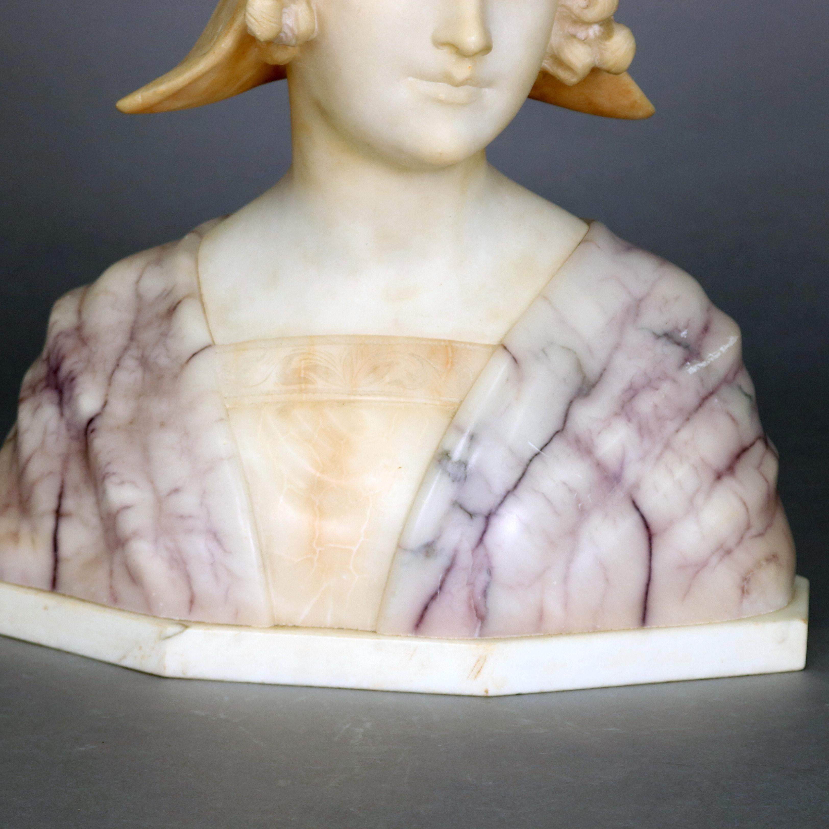 Large Antique Italian Carved Alabaster Joan of Arc Bust After Bessi, circa 1890 1