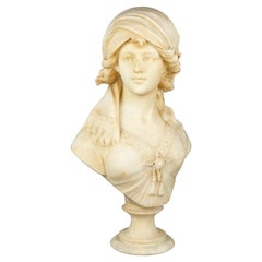 Large Antique Italian Carved Alabaster Portrait Sculpture of a Woman, c1890