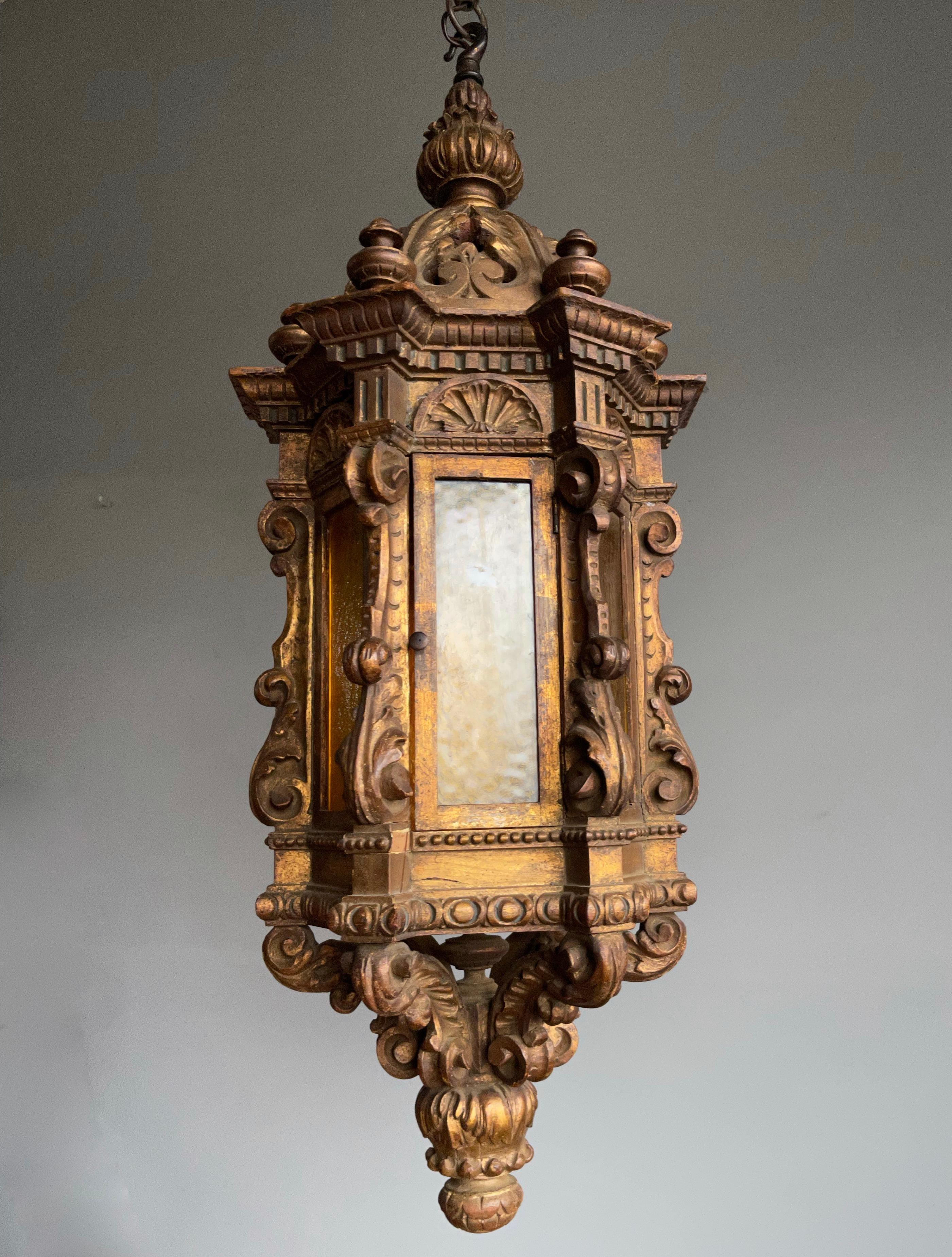 Truly impressive and all hand carved, hexagonal Renaissance Revival light fixture. 

If you are a collector of truly amazing antiques then this extra large and one of a kind pendant could be flying your way soon. With antique light fixtures as one