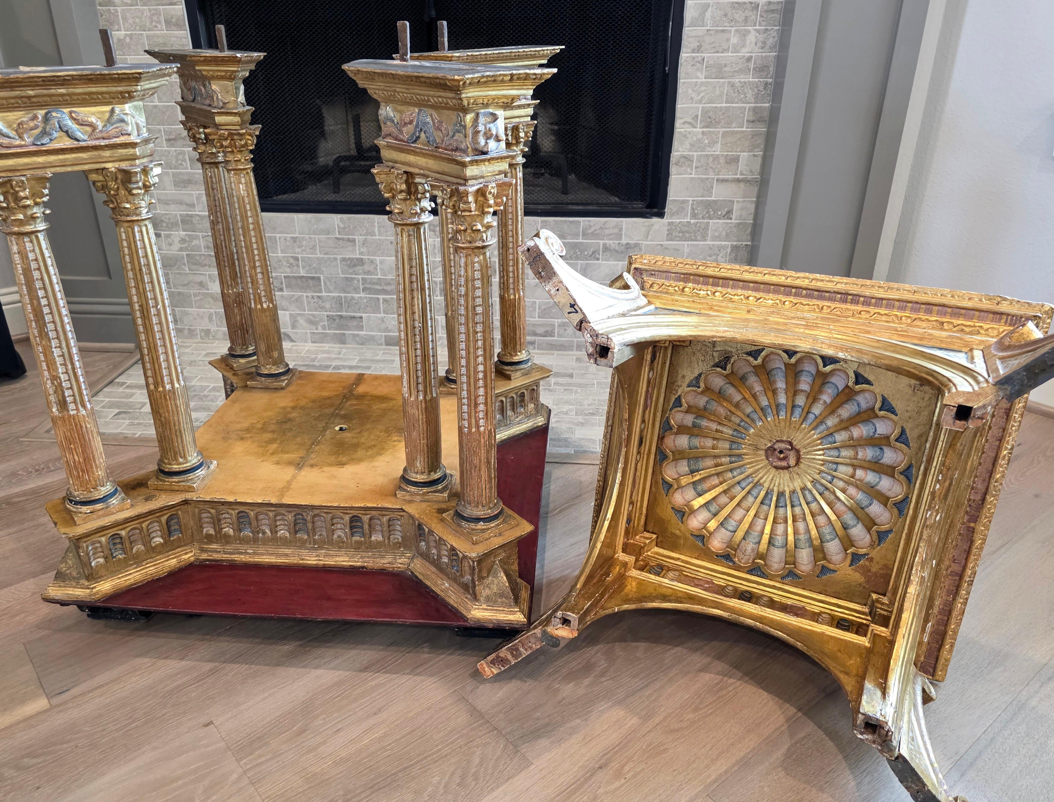 Large Antique Italian Church Carved Gilt Polychrome Tabernacle Altar Niche For Sale 5