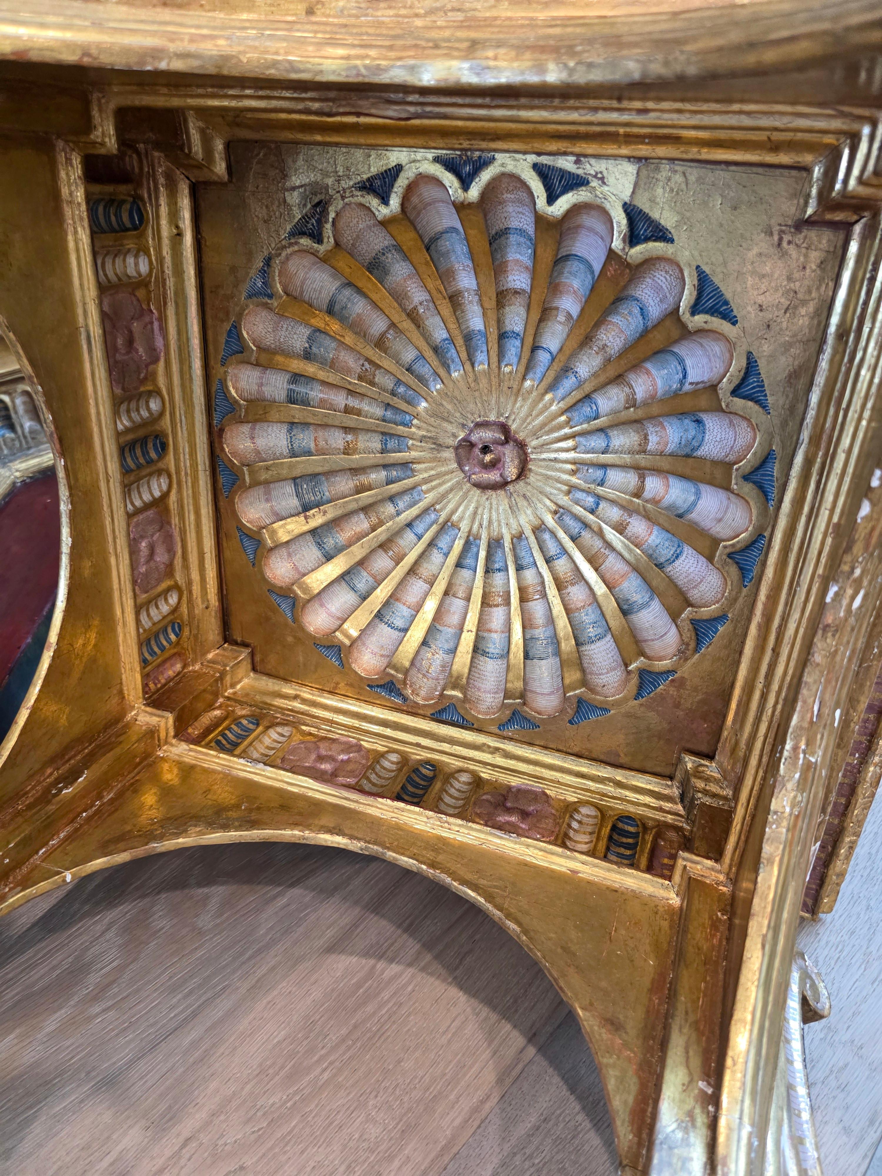 Large Antique Italian Church Carved Gilt Polychrome Tabernacle Altar Niche For Sale 6
