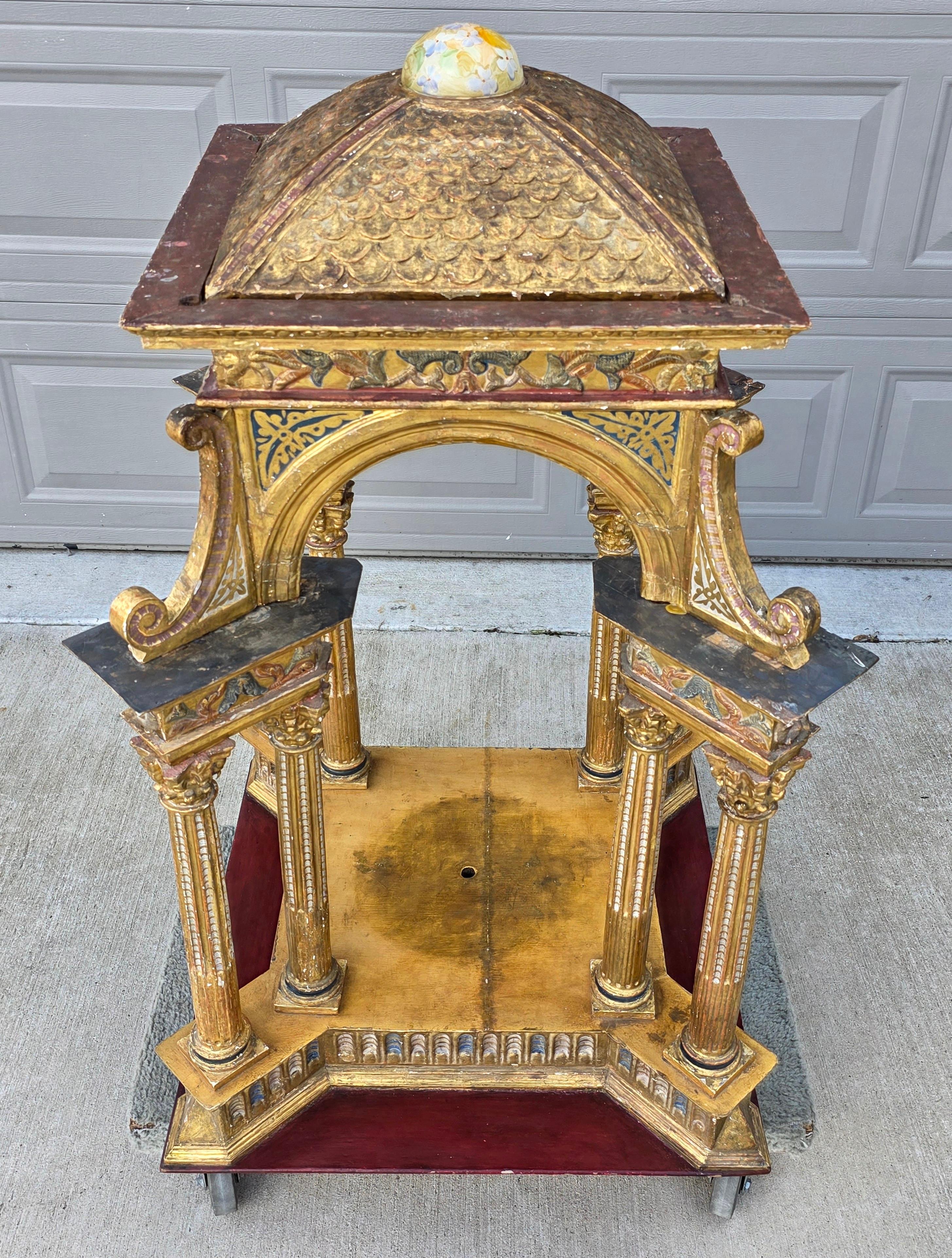 Large Antique Italian Church Carved Gilt Polychrome Tabernacle Altar Niche For Sale 7