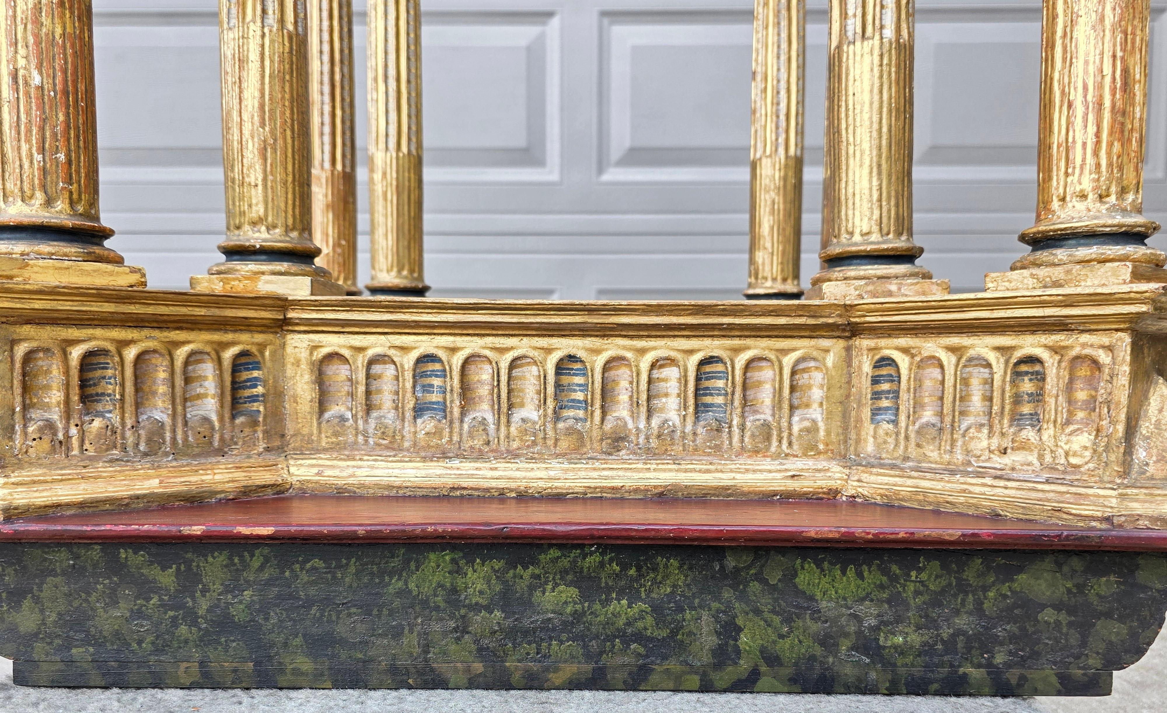 Large Antique Italian Church Carved Gilt Polychrome Tabernacle Altar Niche For Sale 11