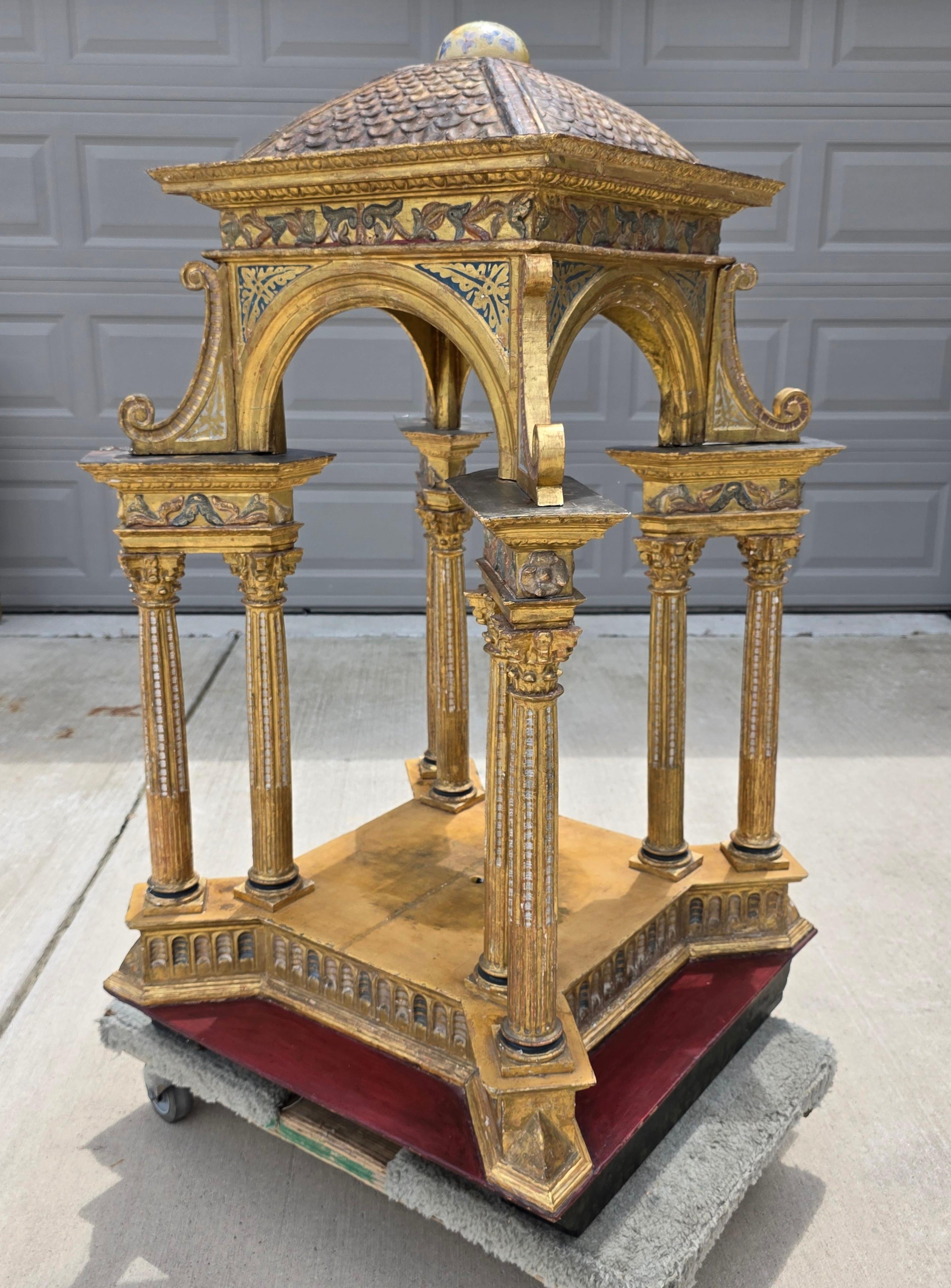 Large Antique Italian Church Carved Gilt Polychrome Tabernacle Altar Niche For Sale 13