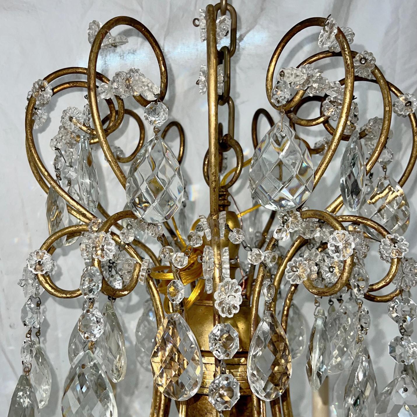 Gilt Large Antique Italian Crystal Chandelier For Sale
