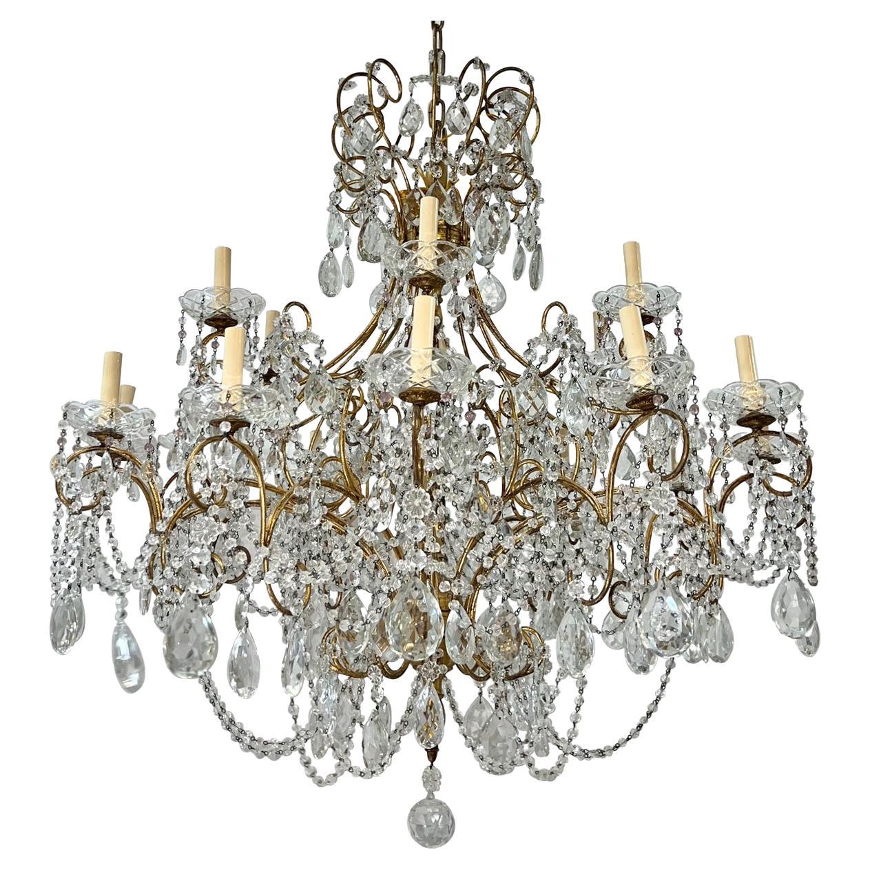 Large Antique Italian Crystal Chandelier For Sale