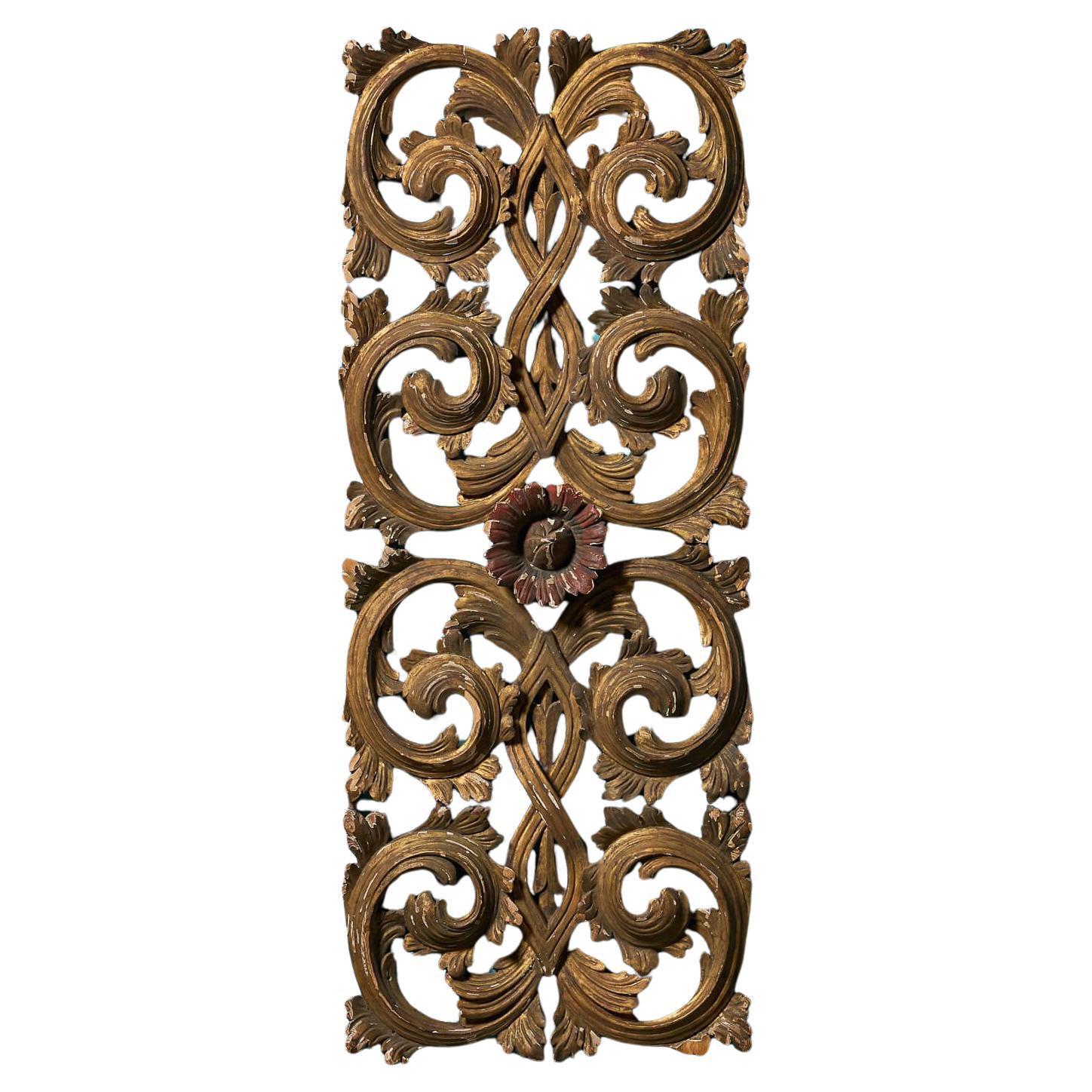 Large Antique Italian Decorative Acanthus Carved Wall Panel