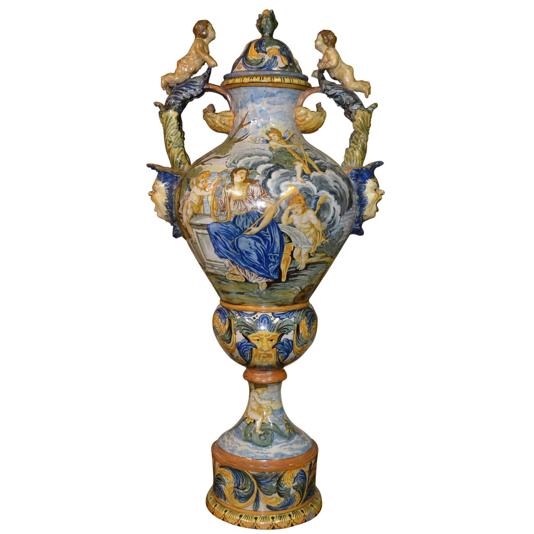 Large Antique Italian Faience Urn