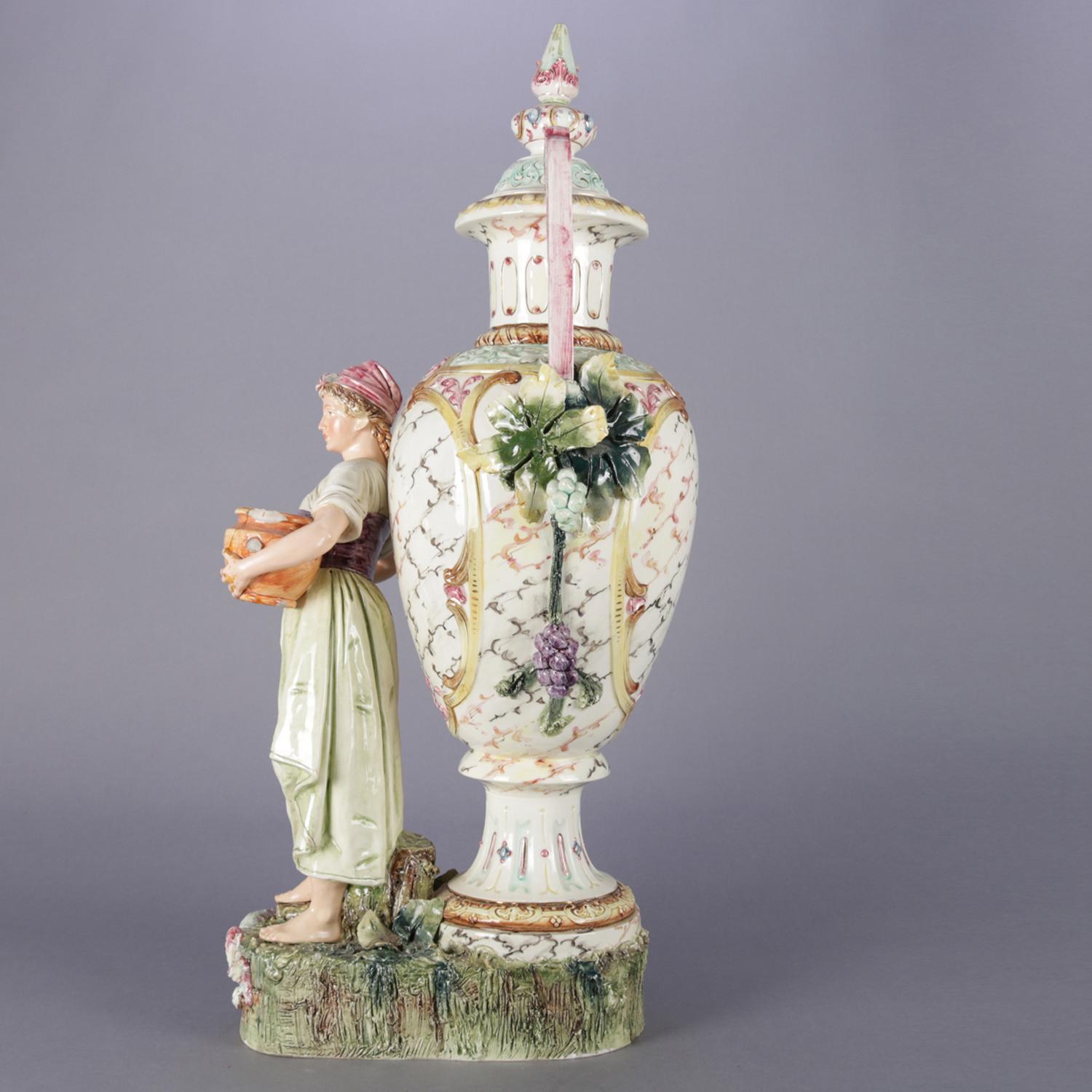 19th Century Large Antique Italian Figural Hand-Painted Majolica School Porcelain Urn