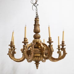 Large Antique Italian Giltwood 19th Century 8 Arm Chandelier