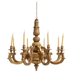 Large Antique Italian Giltwood 19th Century 8 Arm Chandelier