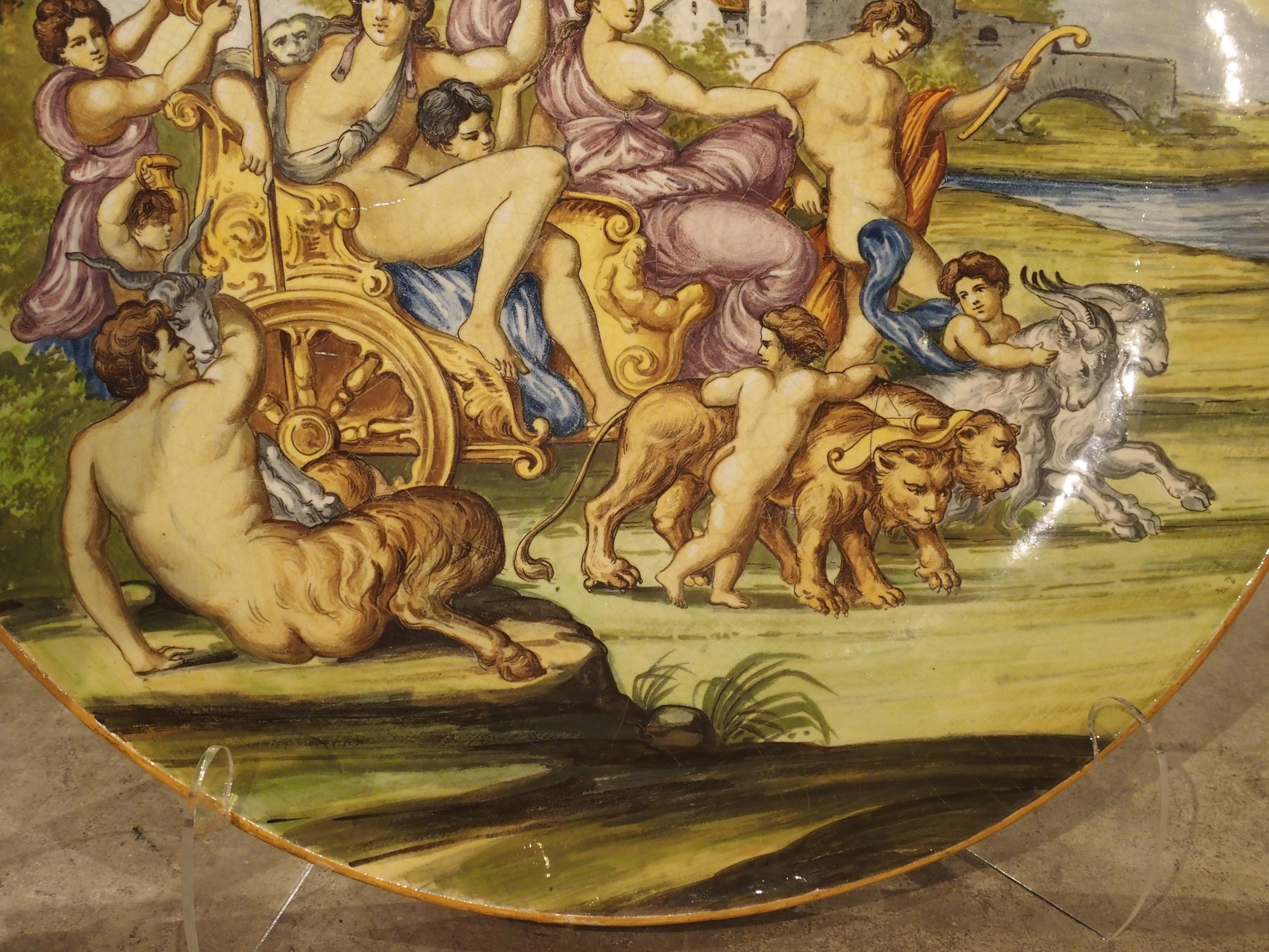 Large Antique Italian Majolica Platter, Bacchus and Ariadne For Sale 5