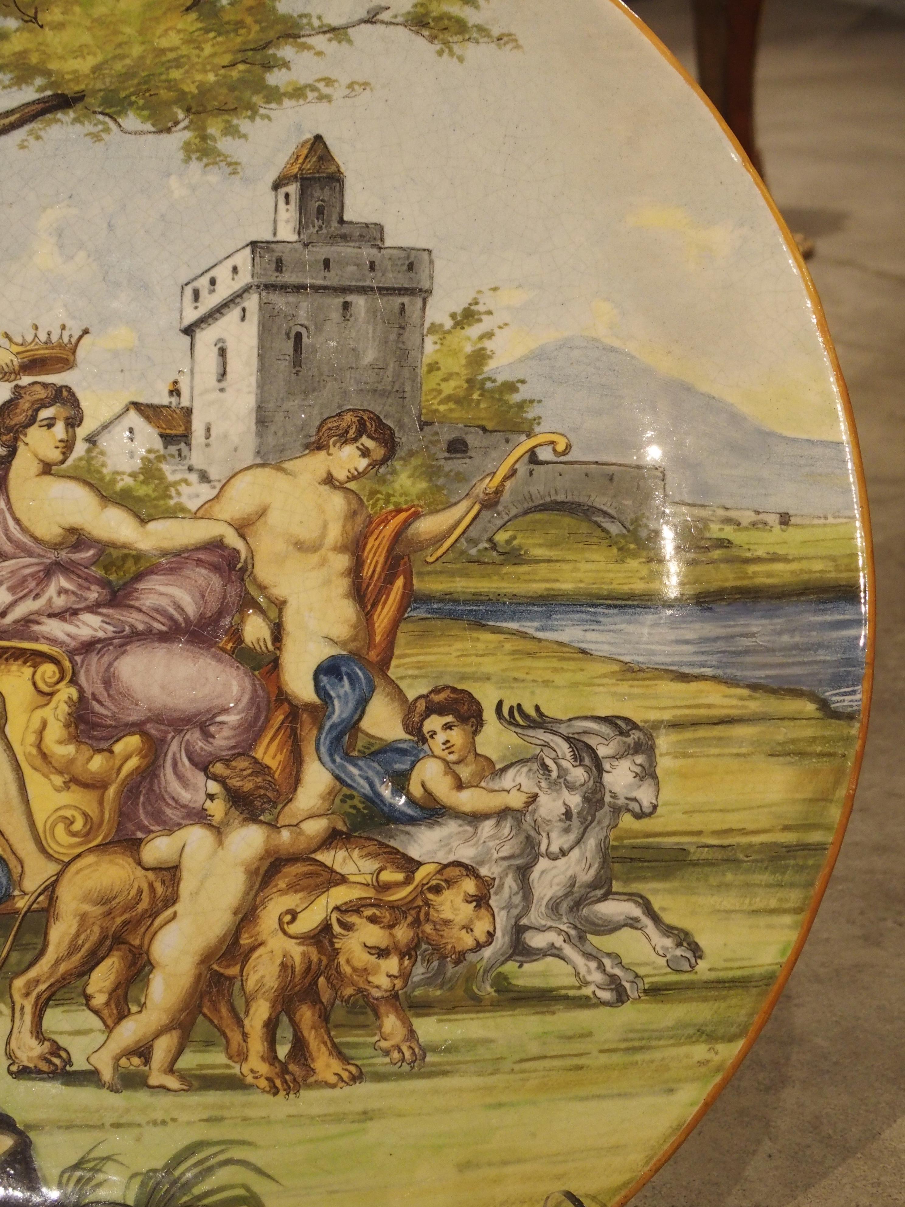 Large Antique Italian Majolica Platter, Bacchus and Ariadne For Sale 8