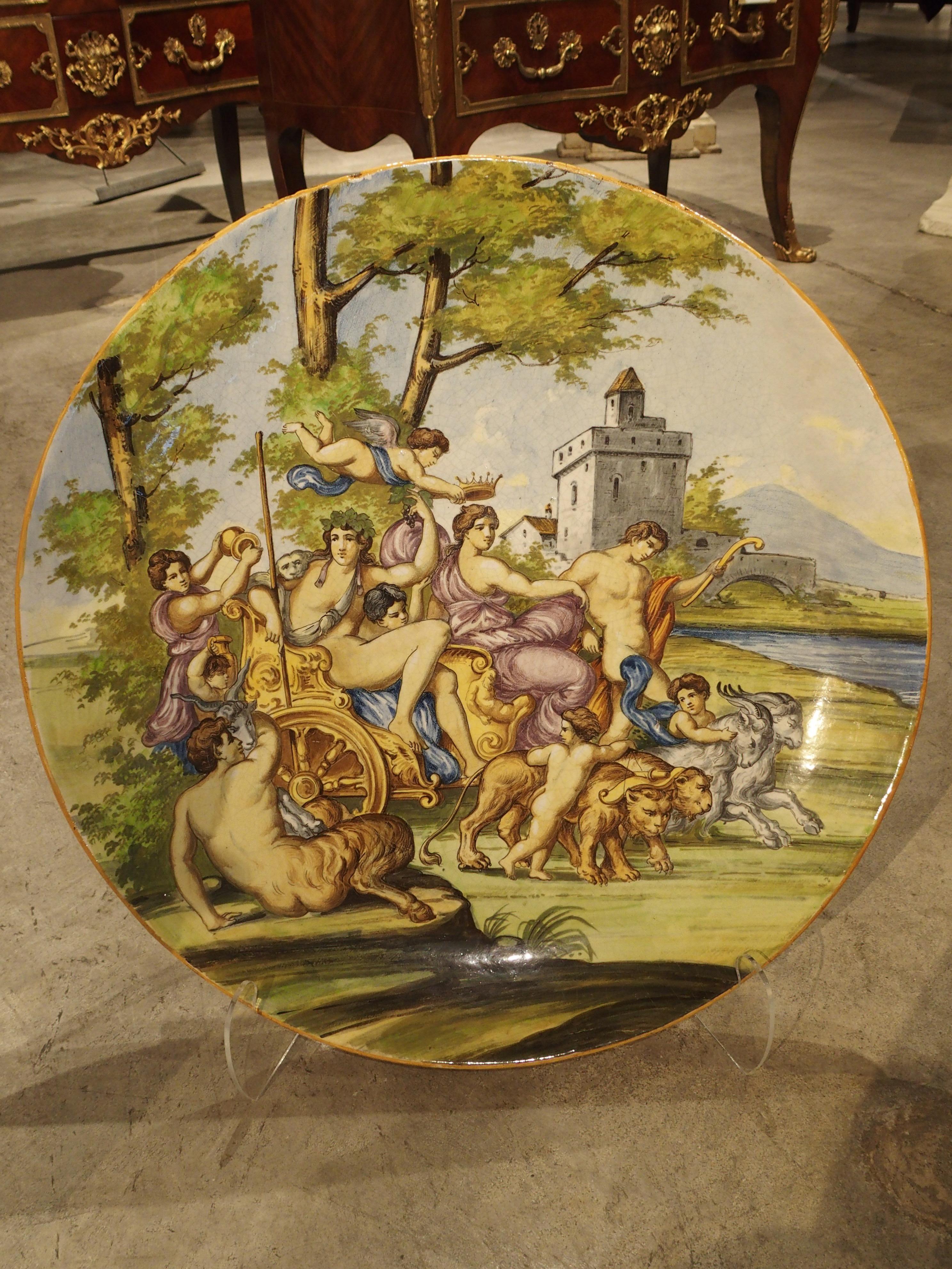 Large Antique Italian Majolica Platter, Bacchus and Ariadne In Good Condition For Sale In Dallas, TX