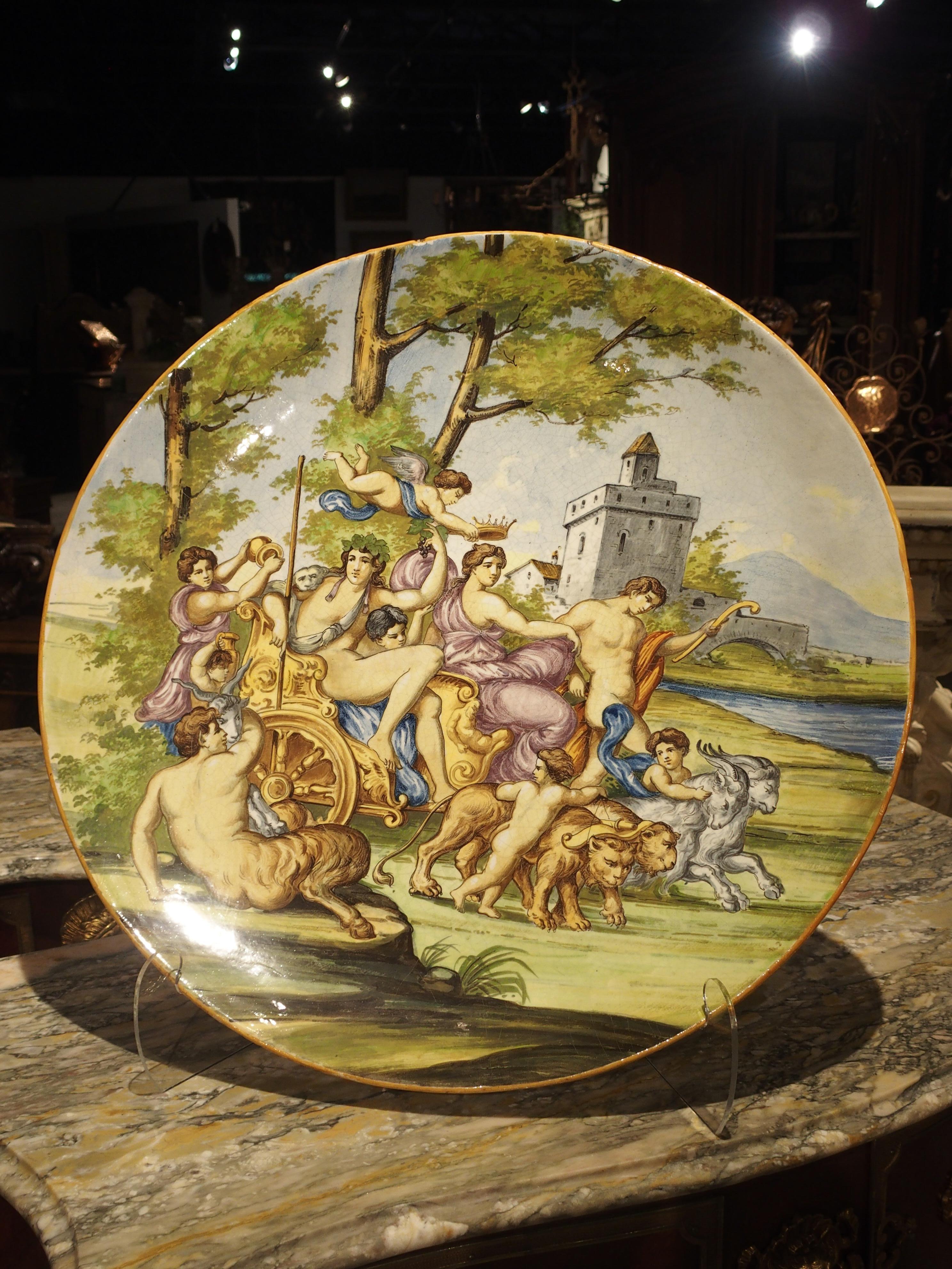 Late 19th Century Large Antique Italian Majolica Platter, Bacchus and Ariadne For Sale