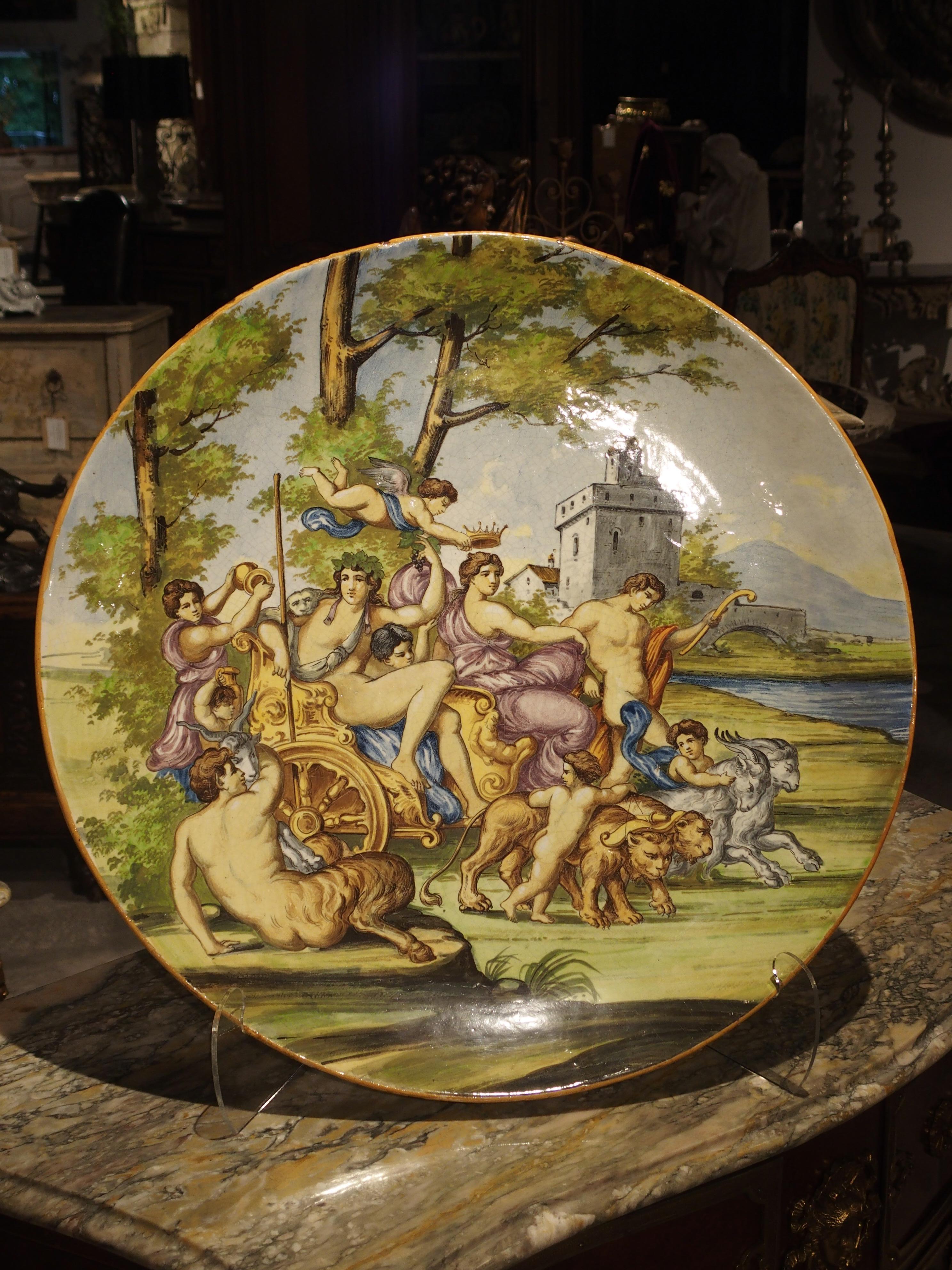 Large Antique Italian Majolica Platter, Bacchus and Ariadne For Sale 1