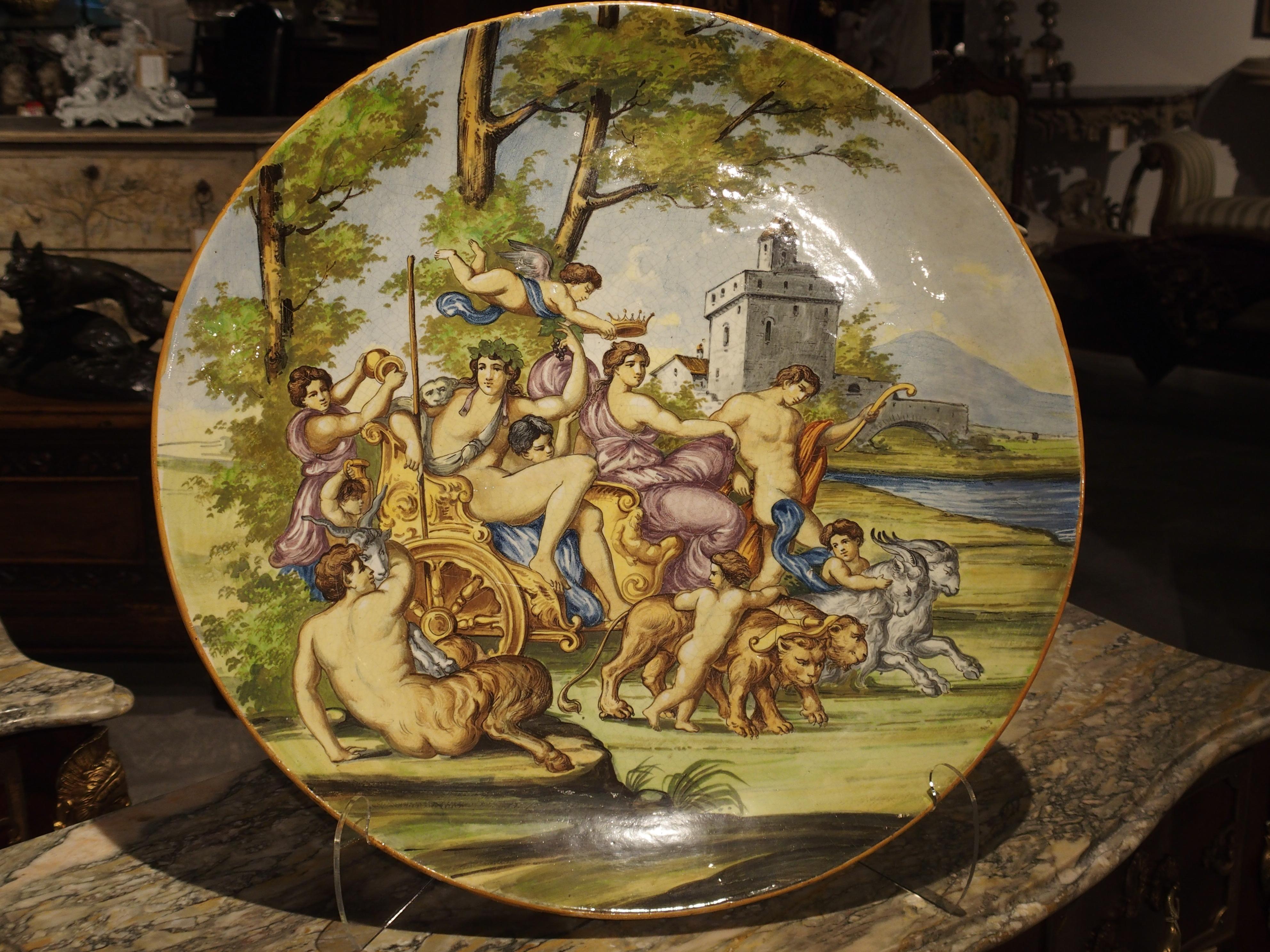 Large Antique Italian Majolica Platter, Bacchus and Ariadne For Sale 2